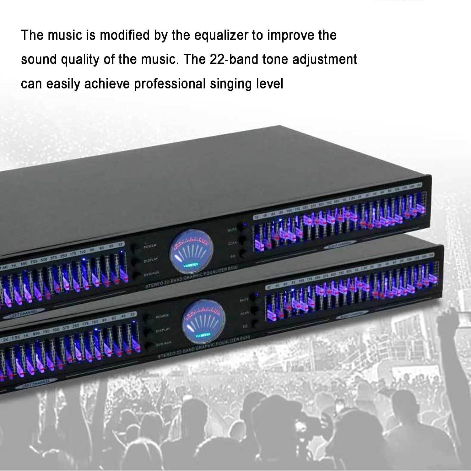 Égaliseur Audio 22 Bandes, Égaliseur Graphique Stéréo, Double Canal, Format Rack 1u, avec 10 Effets Préréglés, Réduction Automatique du Bruit, Égaliseur Hi-FI pour La Maison