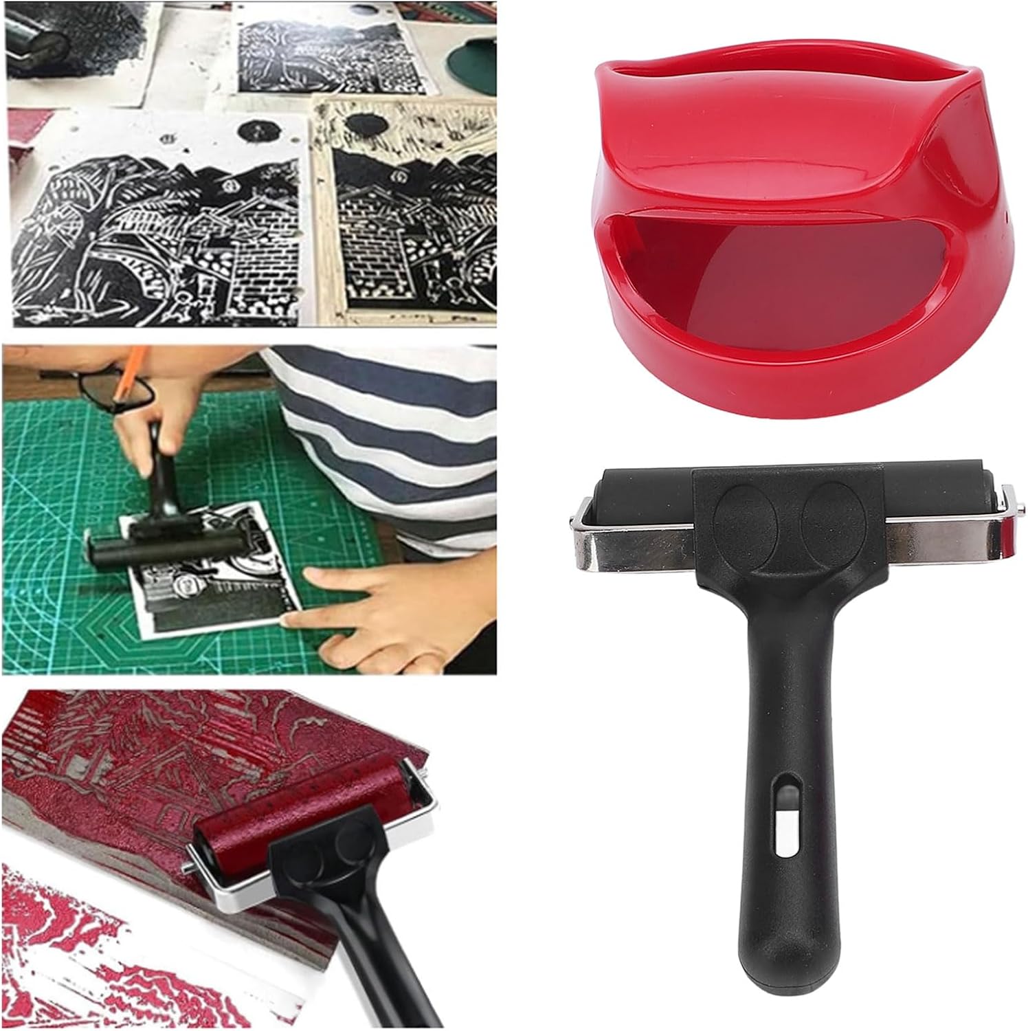 Printing Roller Kit Soft Rubber Roller with Set, Sturdy Metal Structure Plastic Handle 4in Rubber Brayer Roller for Crafting Printing Inking Stamping