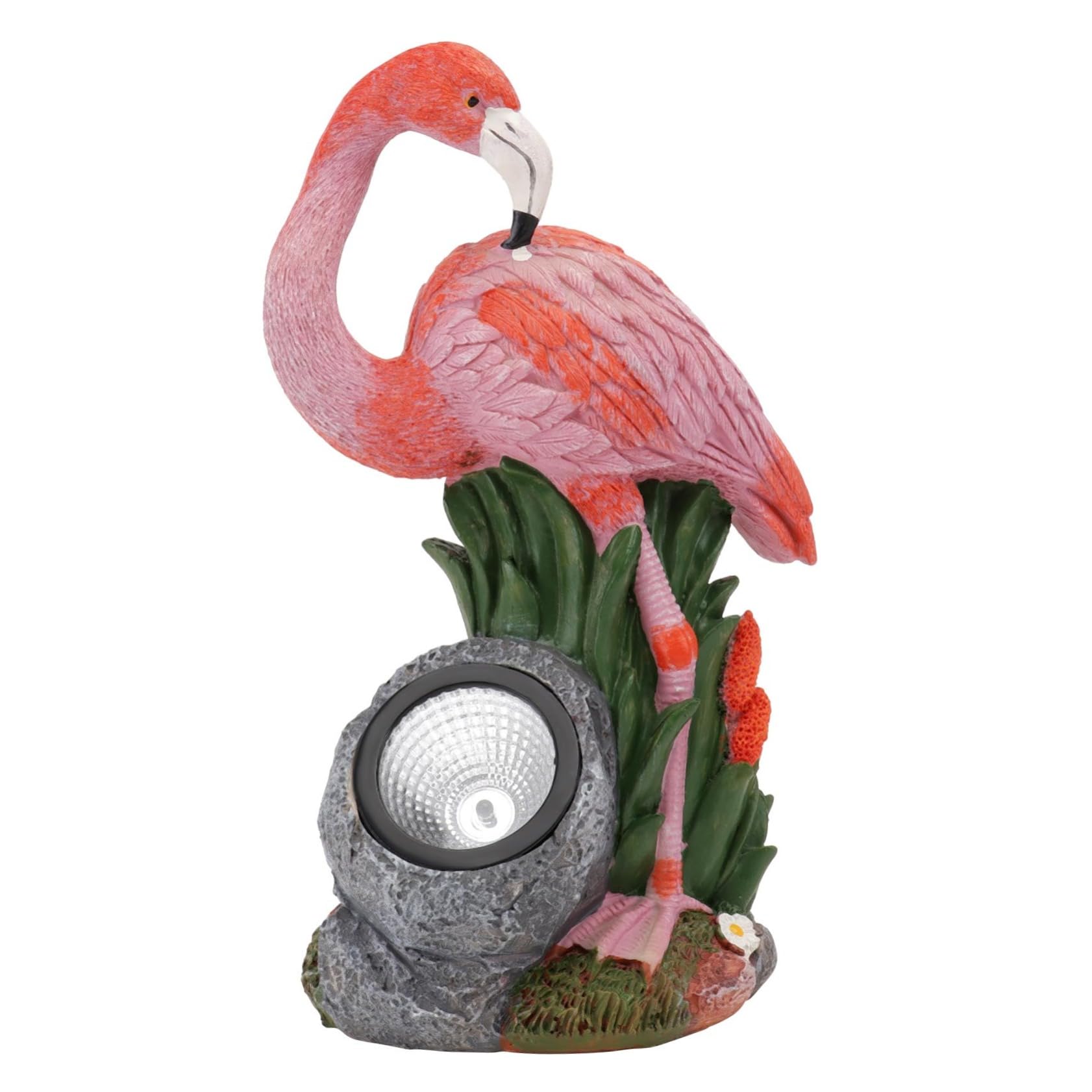 Statuetta Fenicottero Solare in Resina Rosa per Giardino