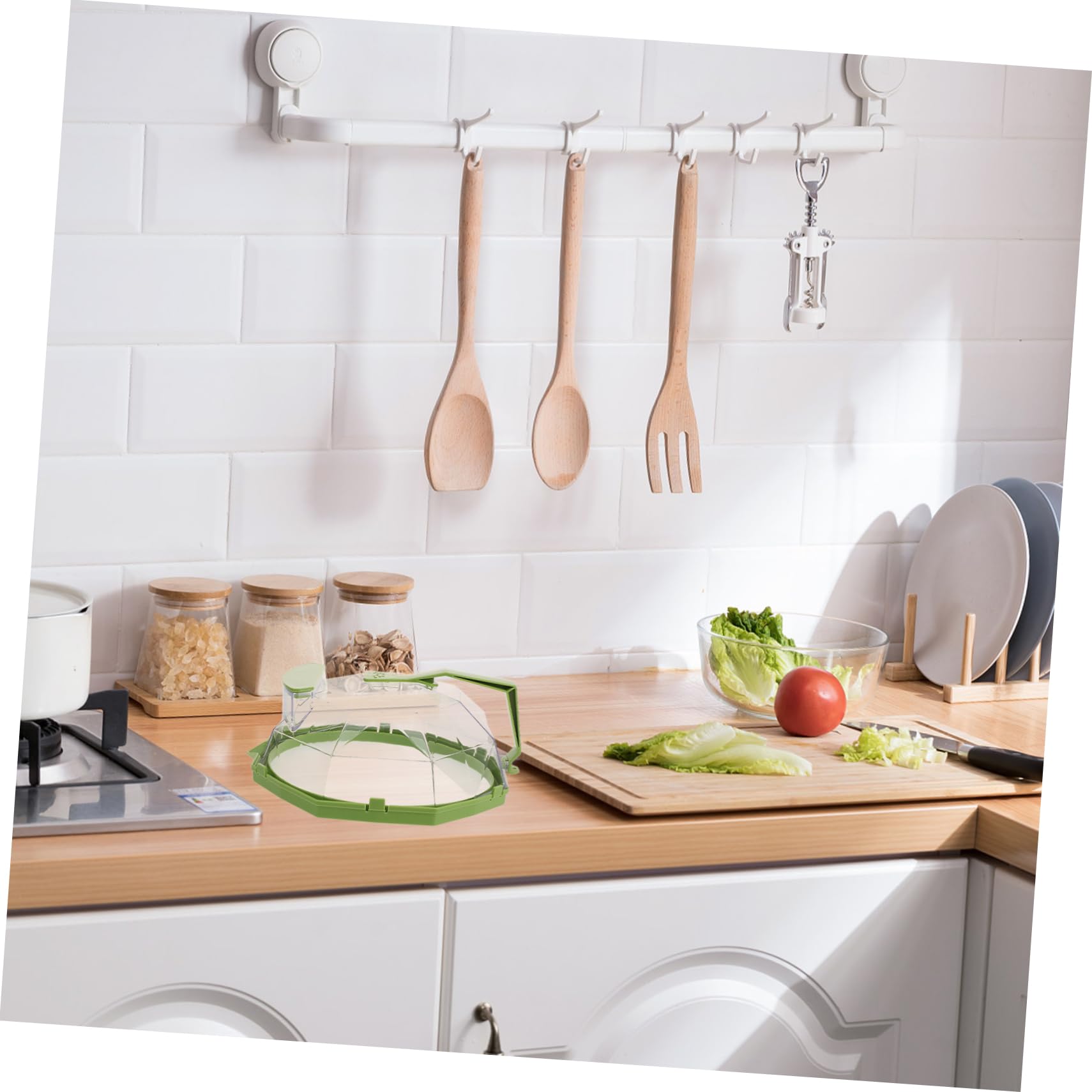 Ciieeo Coperchio per Riscaldamento Alimenti Microonde in Plastica Verde Funzione Termica e Presa Comoda per Cucina e Piatti