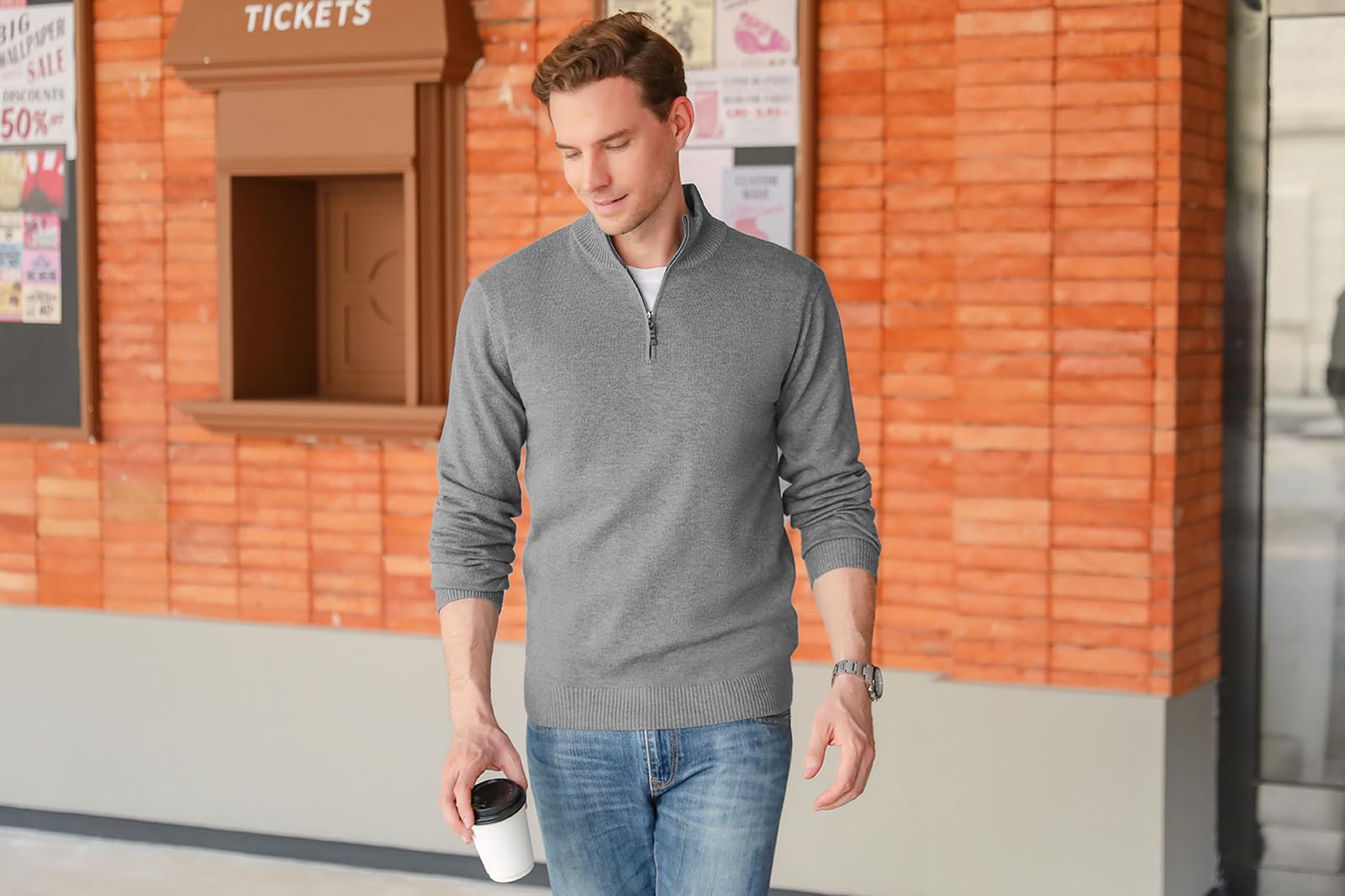 iClosam Maglione Uomo Invernali Collo Alto con Zip Pullover Giacca in Maglia Maglione Pullover Invernale Tenere Caldo