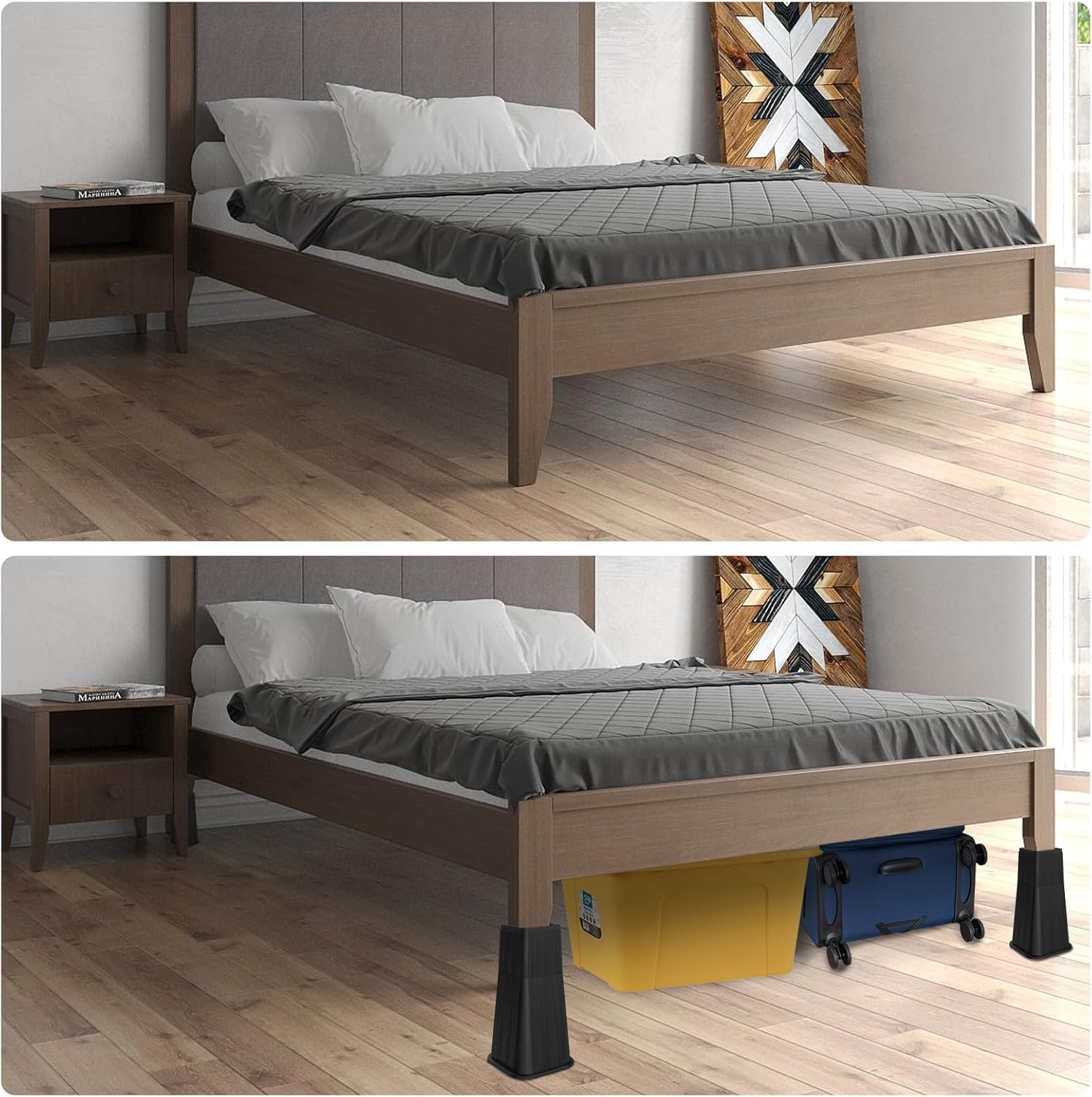 MYMULIKE Rialzi per letto da 35,6 cm, resistenti, rialzati per mobili di grandi dimensioni, 35,6 cm, supporto 2,721,6 kg, adatti per divani, sedie, ascensori per mobili, confezione da 4, nero