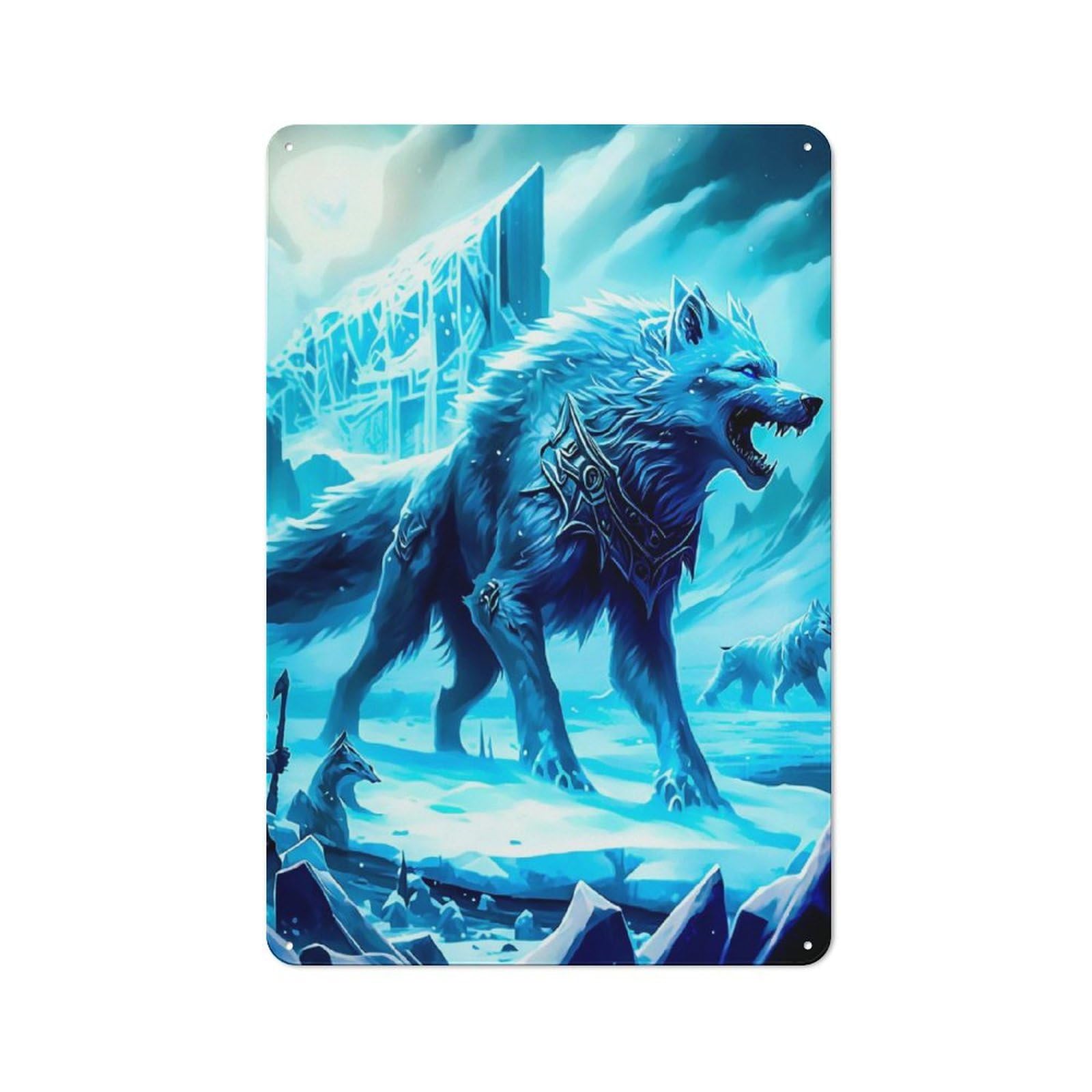 Junmoney Style Character Decorative Tin Plaque 30X20cm Featuring Wolf, Small Space Decor For Bedroom, Kitchen, Office Or Living Room