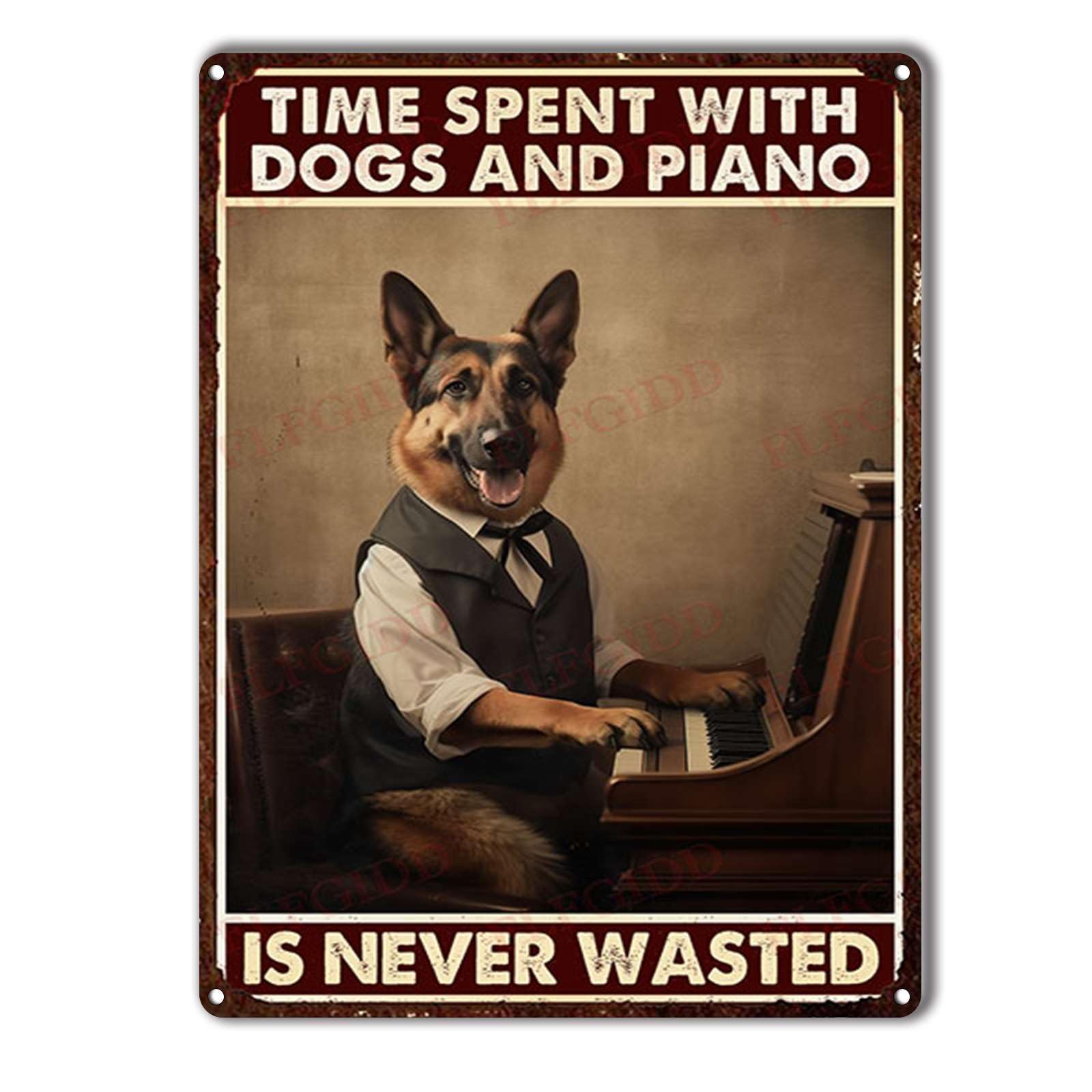 Anceky Metal Sign Funny Time Spent With Dogs And Piano Is Never Wasted Tin Sign Retro Wall Decor for Farmhouse Home Kitchen Garden Window 12×16 Inch