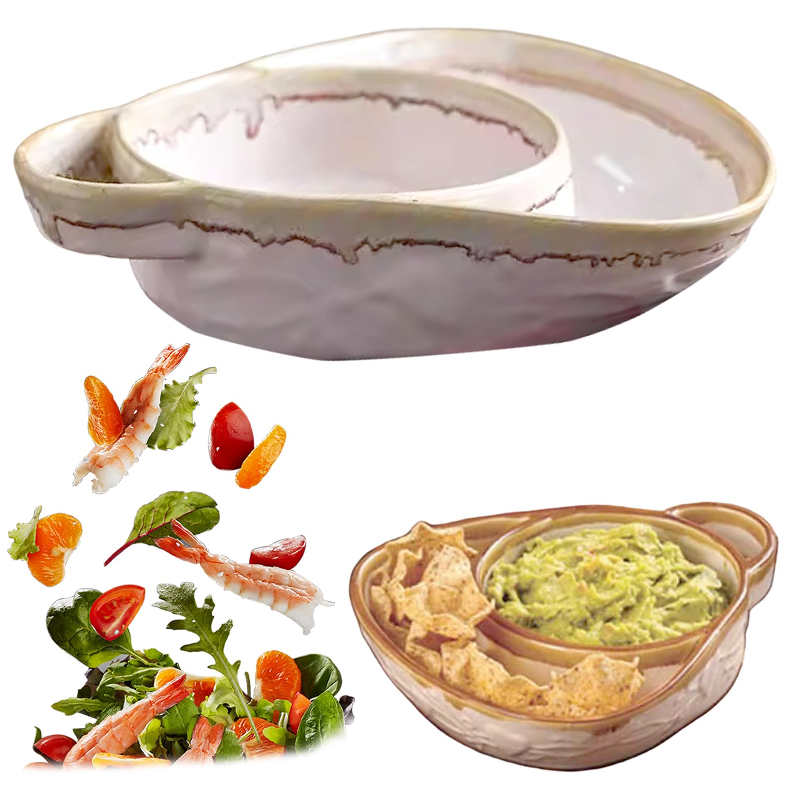 Gcroet 1PC Soup and Sandwich Plate Combo Ceramic Soup and Sandwich Plate with Handle Retro Stoneware Bowls & Side Bowls Easy to Clean for Breakfast Beige.