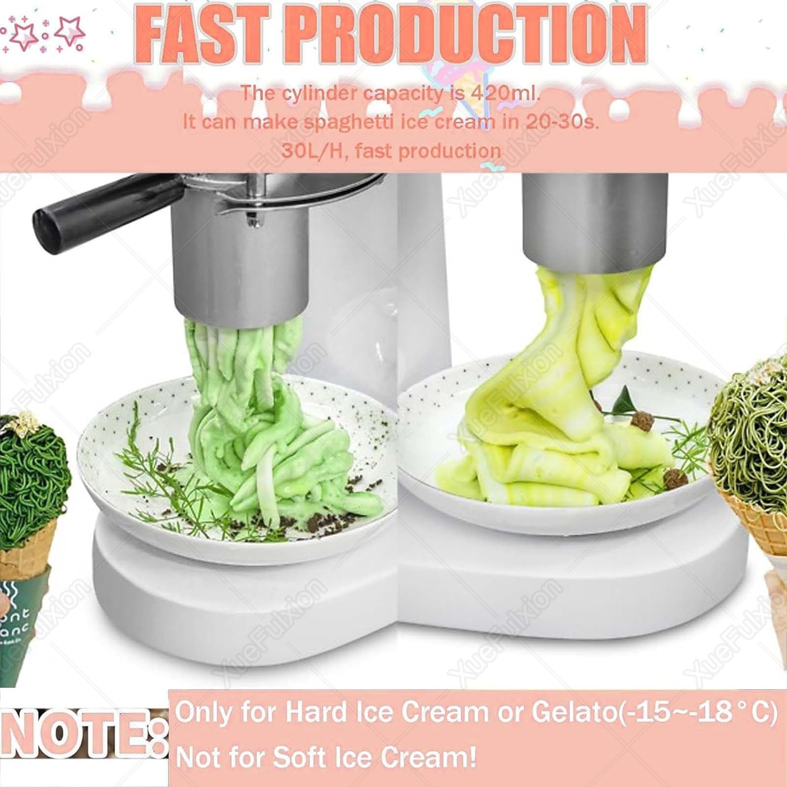 Machine à Glace Spaghetti Automatique à Haute Capacité – Équipement Professionnel pour la Production de Glace Italienne dans Les Hôtels,Patisseries et pour Les Food Trucks Red