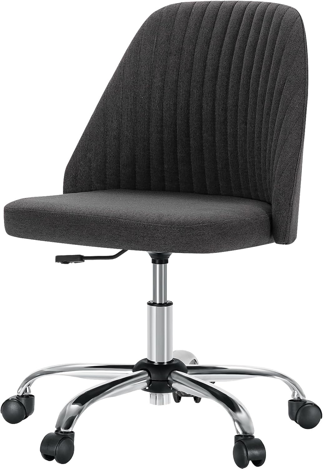 DUMOS Office Desk Chair, Modern Cute Rolling Vanity Swivel Task Chairs with Wheels, Comfortable Back Seat Armless for Home, Bedrooms, Office, Study, Student, Adults, Make-up, Dressing Room, Dark Grey