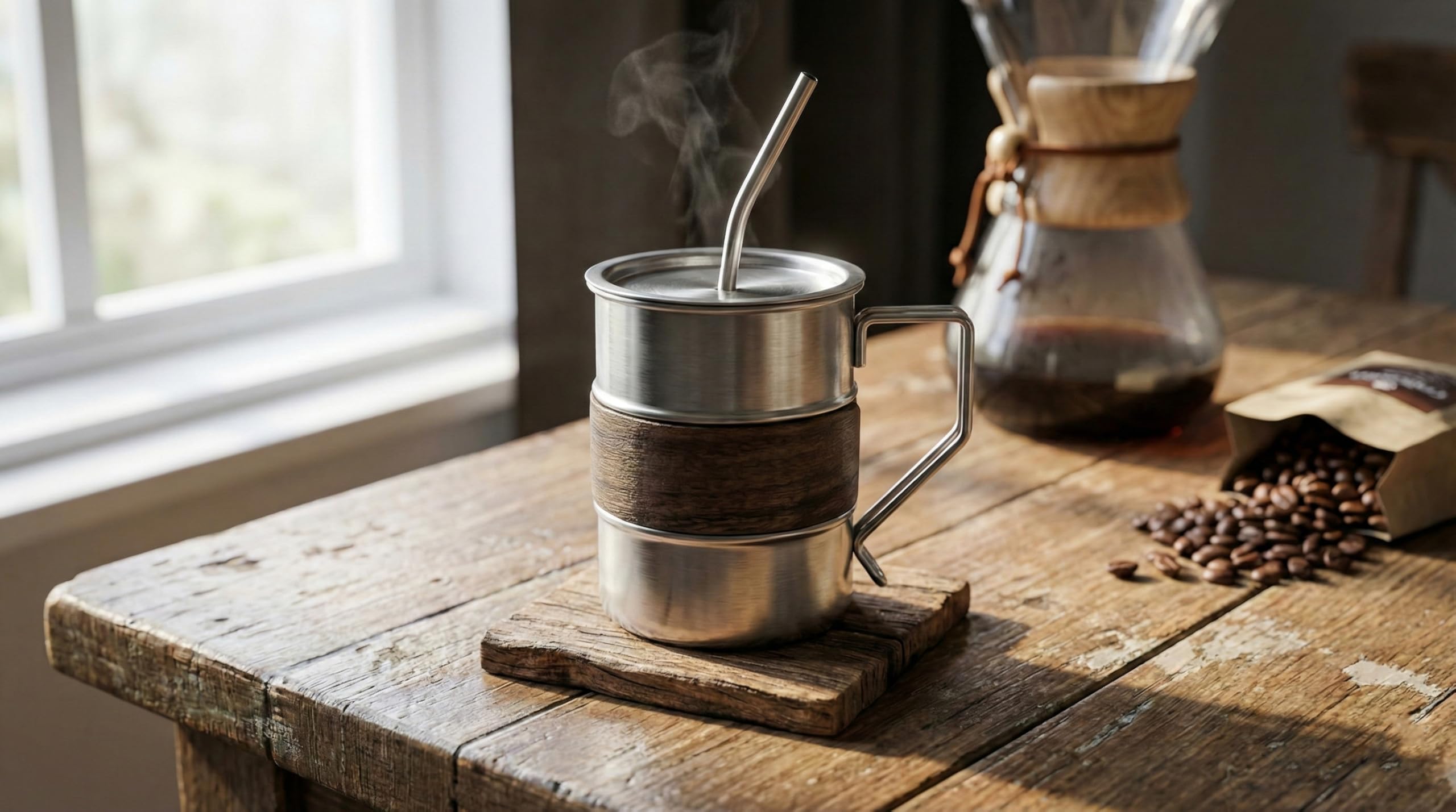 Avastro 385ml Coffee Cup Set with Lid, Stainless Steel Coffee Cups with Straws, Reusable & Stackable Stainless Steel Cup for Coffee, Tea, Milk (Set of 1 with Handle) Pack of 1