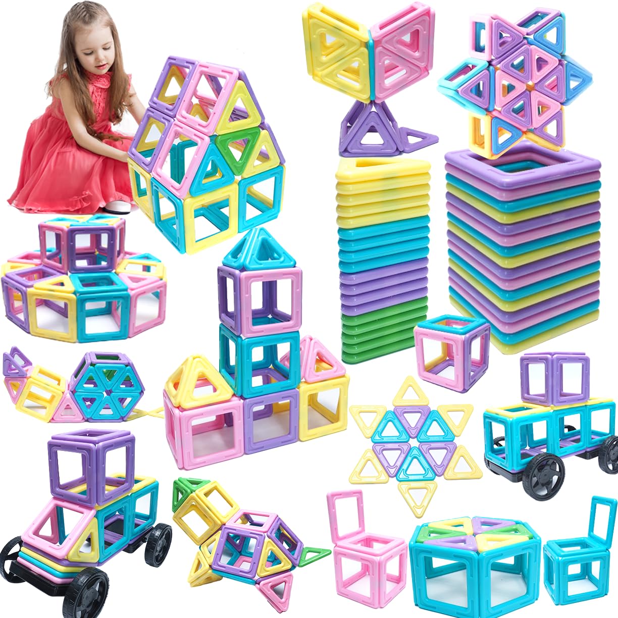 Shrubz 45 Piezas Magneticas Juguetes Niños, Bloques Magneticos Bloques Construccion Niños Juego de Imanes Juego Imanes Juguetes para 3 4 5 6 7 8 Años Niños Niñas Regalos Cumpleaños Juguetes
