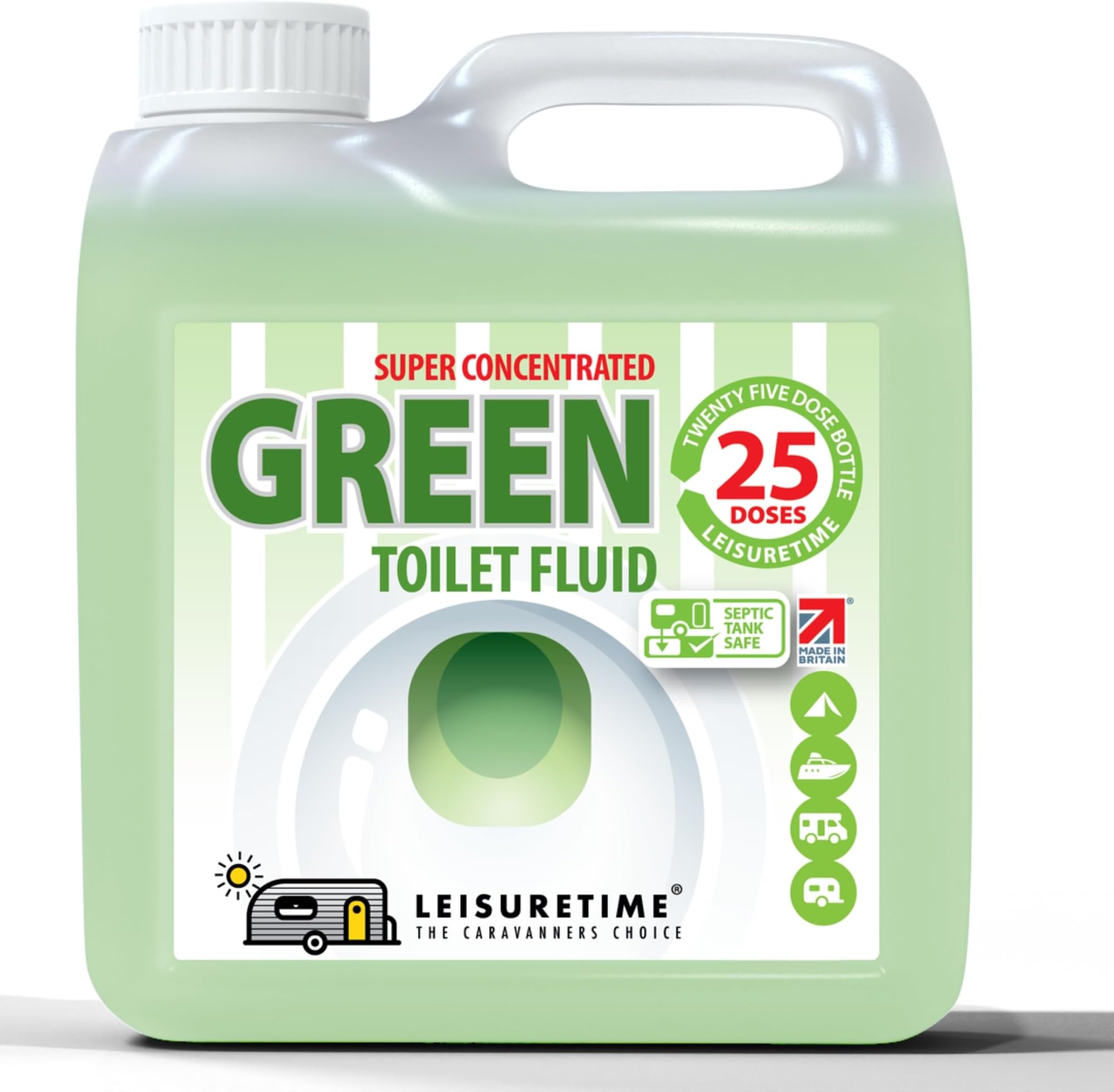 Leisure Time Concentrated Green 2in1 Waste and Rinse, 25 Treatments - Formaldehyde Free, Septic Tank Safe Toilet Cleaner Liquid for Cassette, Motorhome and Portable Toilets - Caravan Toilet Chemicals