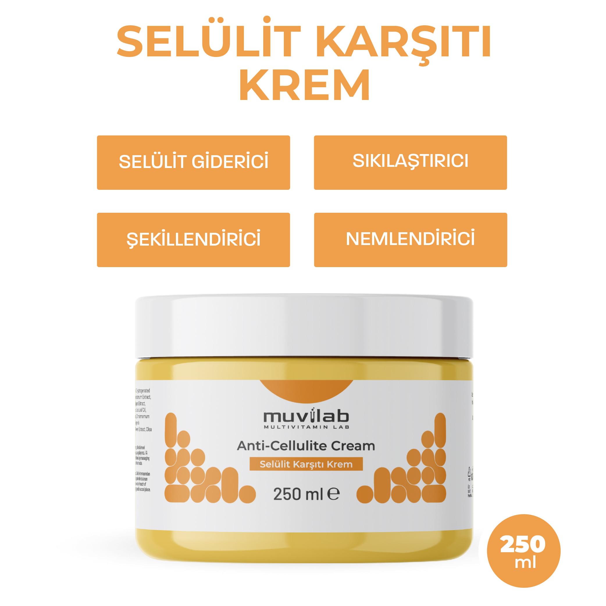 Muvilab Vücut Sıkılaştırıcı Krem, Selülit Karşıtı, Çatlak Görünümü Azaltıcı, Nemlendirici, Toparlayıcı Bakım Kremi