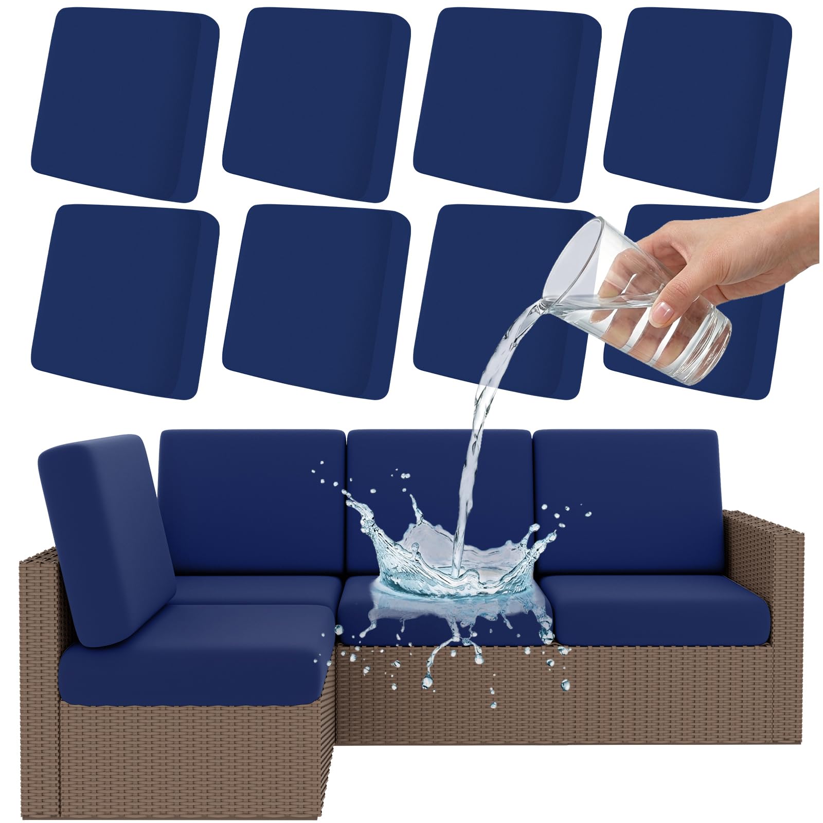 Photo 1 of Smiry Waterproof Patio Cushion Covers, Stretch Outdoor Couch Slipcovers Replacement Washable Furniture Protector Sofa Chair Seat Cover for Dogs and Pets (8 Pcs, Navy Blue)