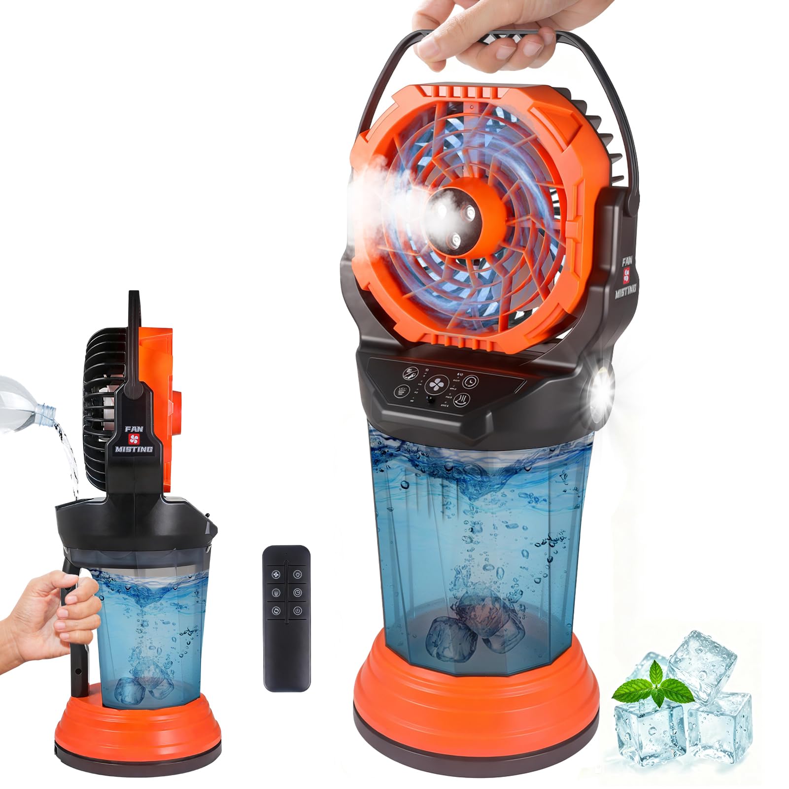 Photo 1 of Fotgear Portable Misting Fan - 2026 New Mist Fan with 3 Spray Nozzles, 2 Spray Modes & 2L Water Tank, 20000mAh Battery & Remote, 120° Auto Oscillating, RGB Lights & Flashlight for Camping Patio Beach