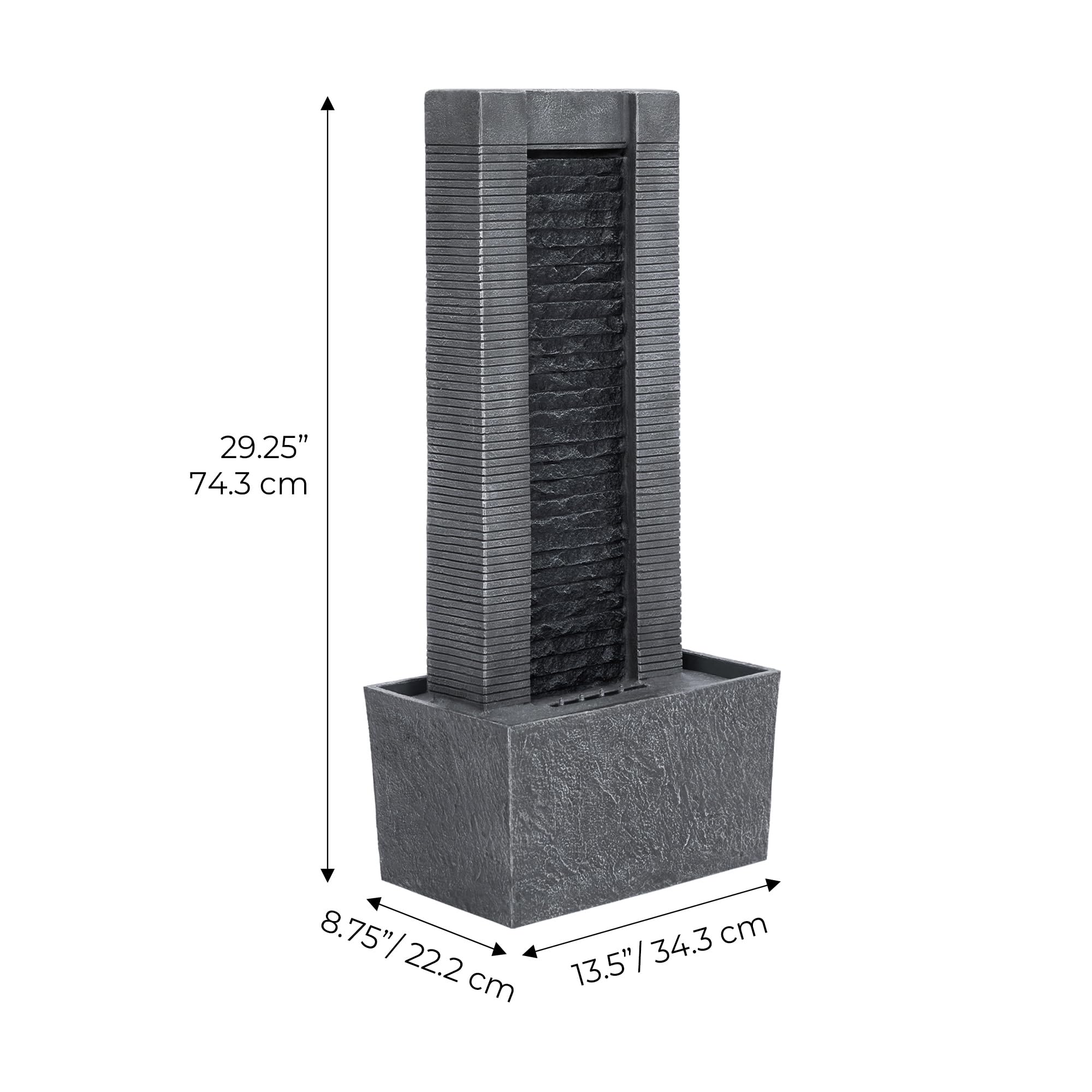 Teamson Home Demeter - Fontana a cascata con luci a LED e pietre di ciottoli, per patio, giardino, cortile, decorazione per terrazze, altezza 74,3 cm, grigio