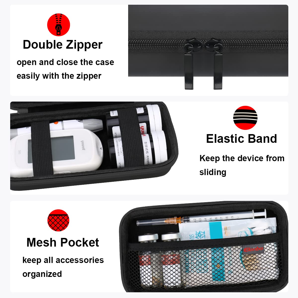 Elonbo Diabetic Supplies Travel Case, Diabetic Supply Organizer Bag, Glucose Meter Storage Case - Image 4