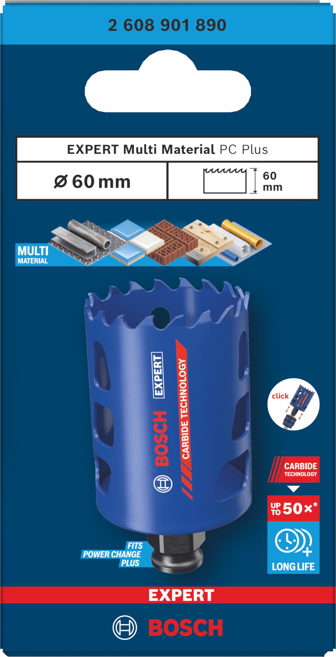 Bosch 1x Piła otwornica EXPERT Multi Material Power Change Plus (do Drewno z metalem, Cegła, Ø 60 mm, Professional Akcesoria Wiertarki)