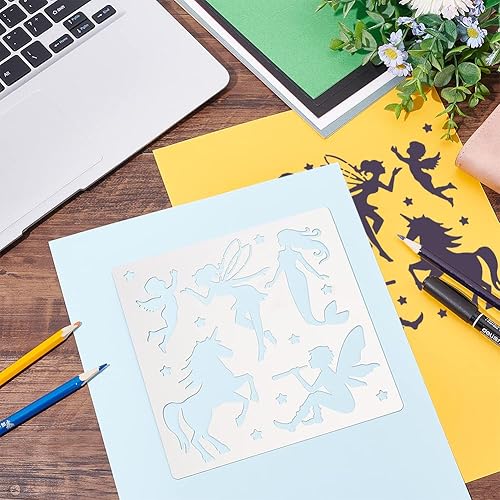 Miniatura 4 de FINGERINSPIRE Plantilla de hadas de metal de 6.14 pulgadas, plantillas cuadradas de unicornio para álbumes de recortes, plantillas de dibujo de