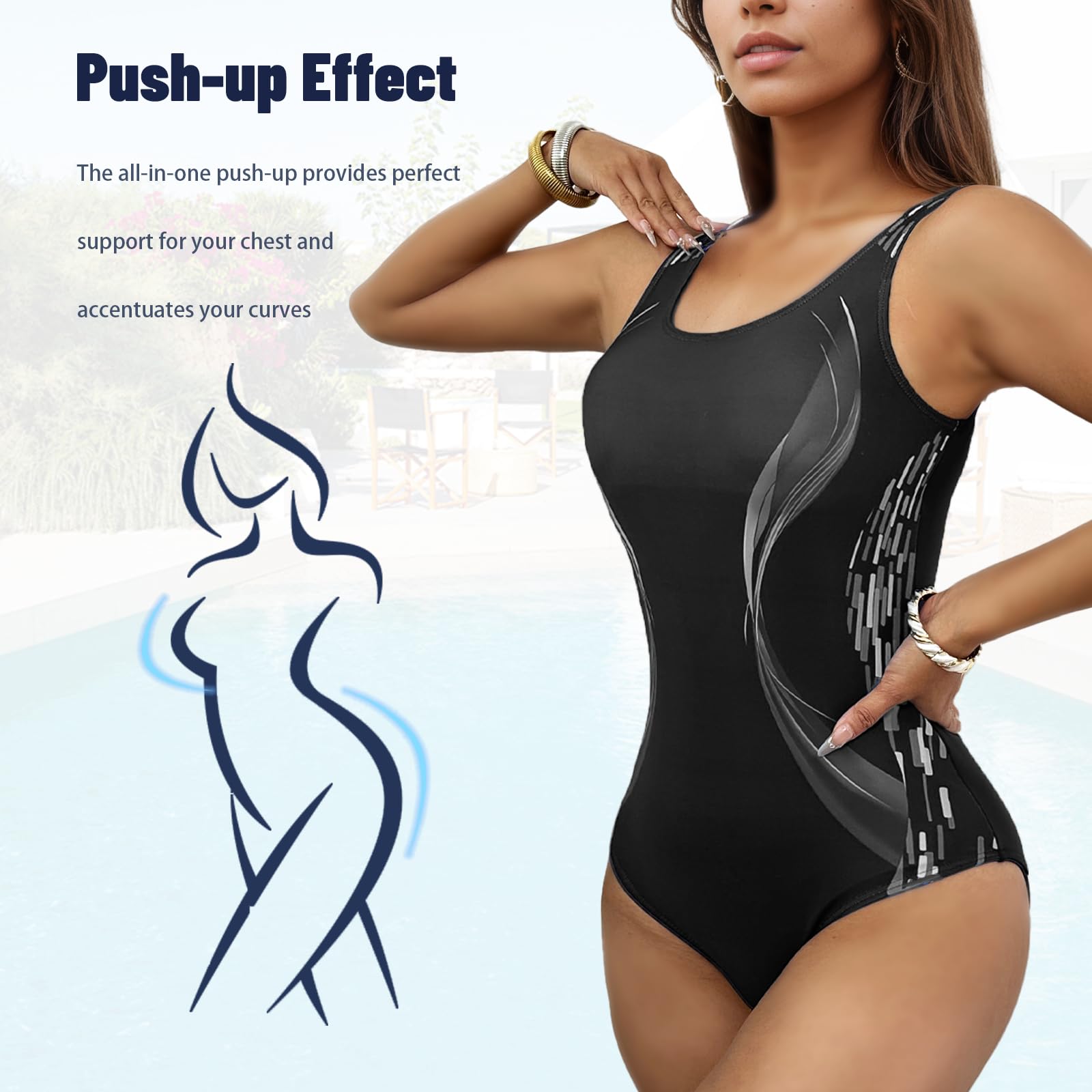 OPLERT Costume da Bagno Sportivo da Donna, Controllo della Pancia Dimagrante Push up, Costume da Bagno Intero