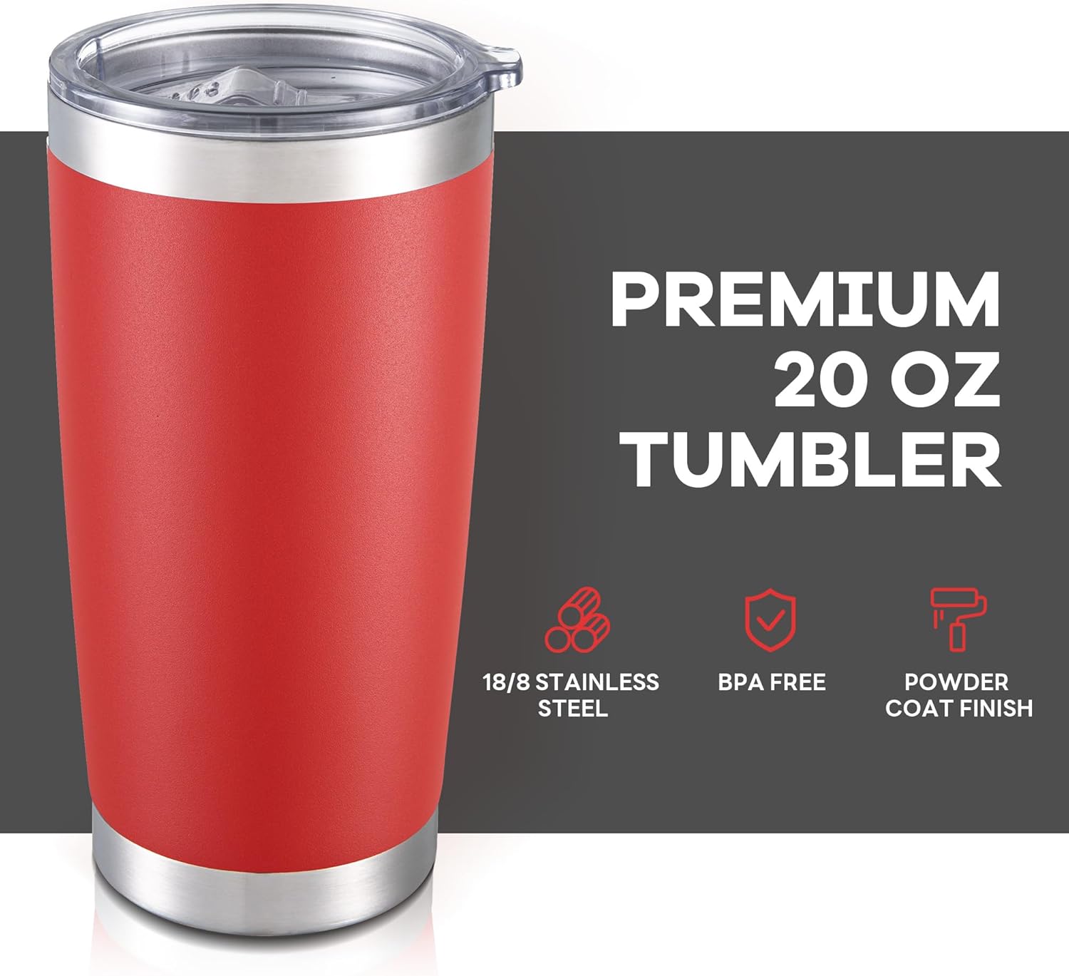 20 oz Tumbler with Lid Stainless Steel Double Wall Vacuum Insulated Tumblers Powder Coated Cups Travel Mug Keep Drinks Cold and Hot, Wine Red - Image 2