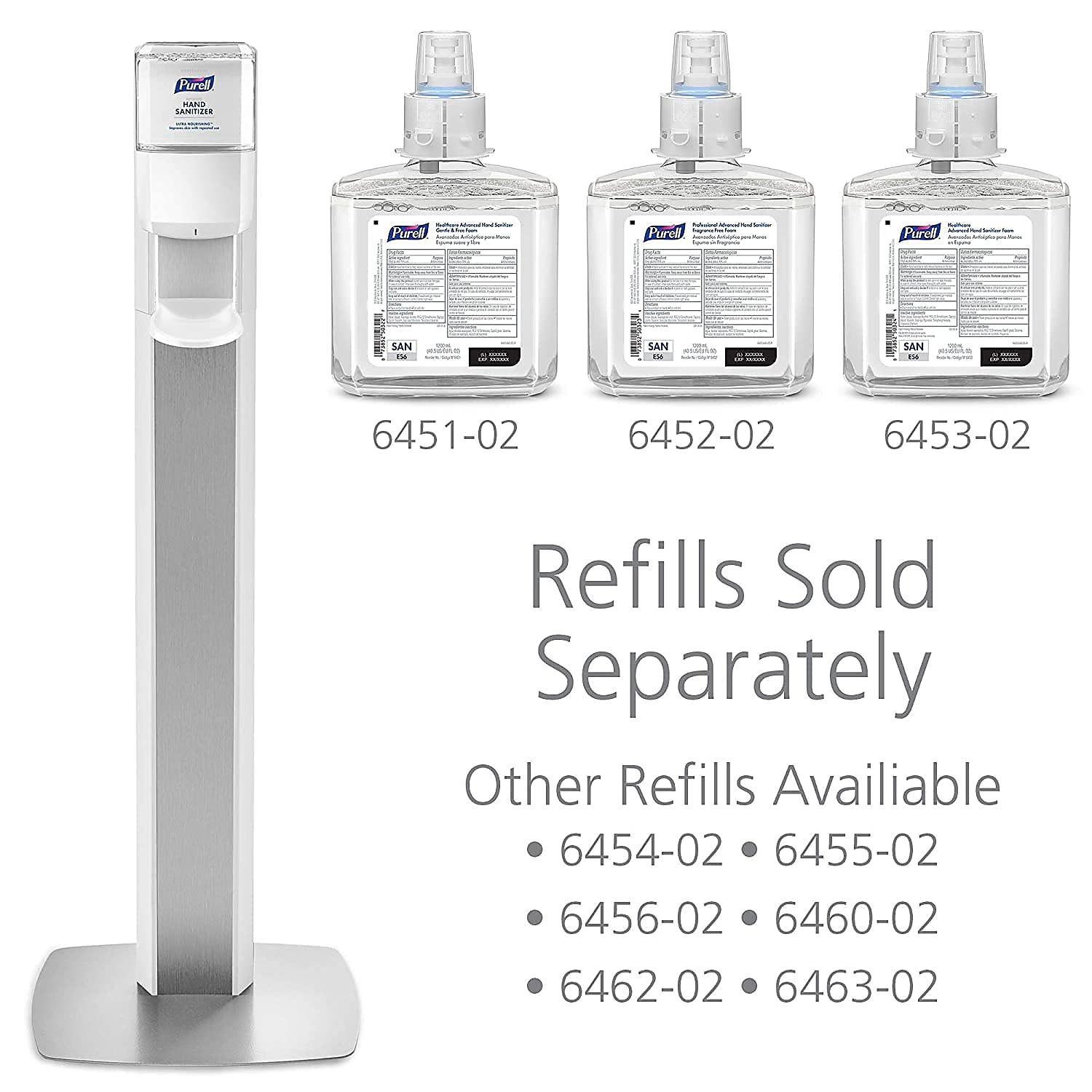 MESSENGER ES6 - Soporte para suelo con dispensador (plástico, 1200 ml), color plateado y blanco