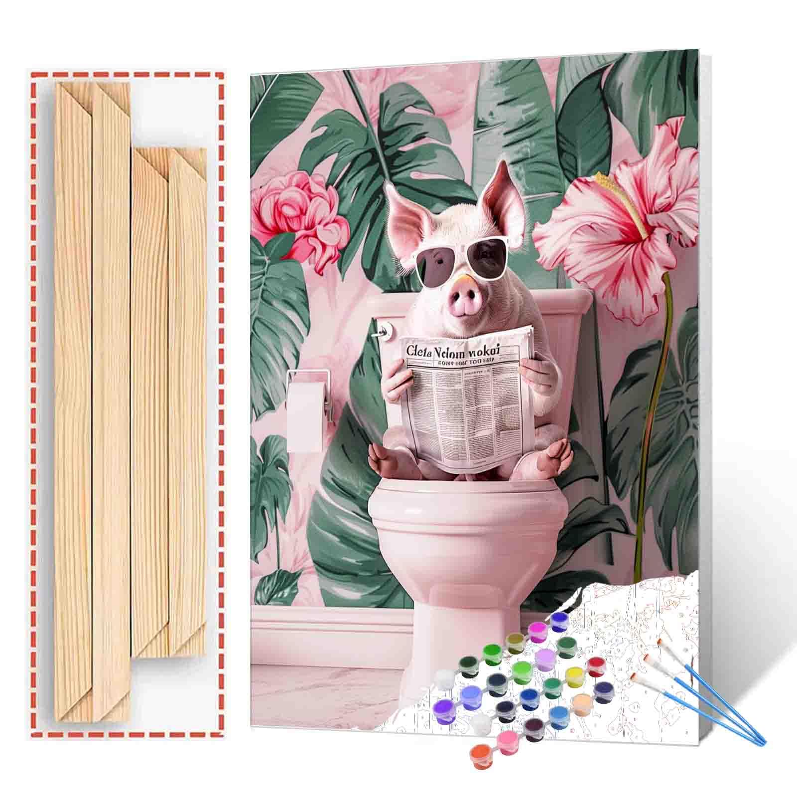 Tucocoo Malen nach Zahlen mit Pinseln und Acryl-Pigmenten auf Leinwand, Gemälde für Erwachsene, Anfänger, Tier auf Toilette, Palmblatt, Bild für Heimdekoration, Geschenke, 40 x 50 cm (DIY gerahmt)