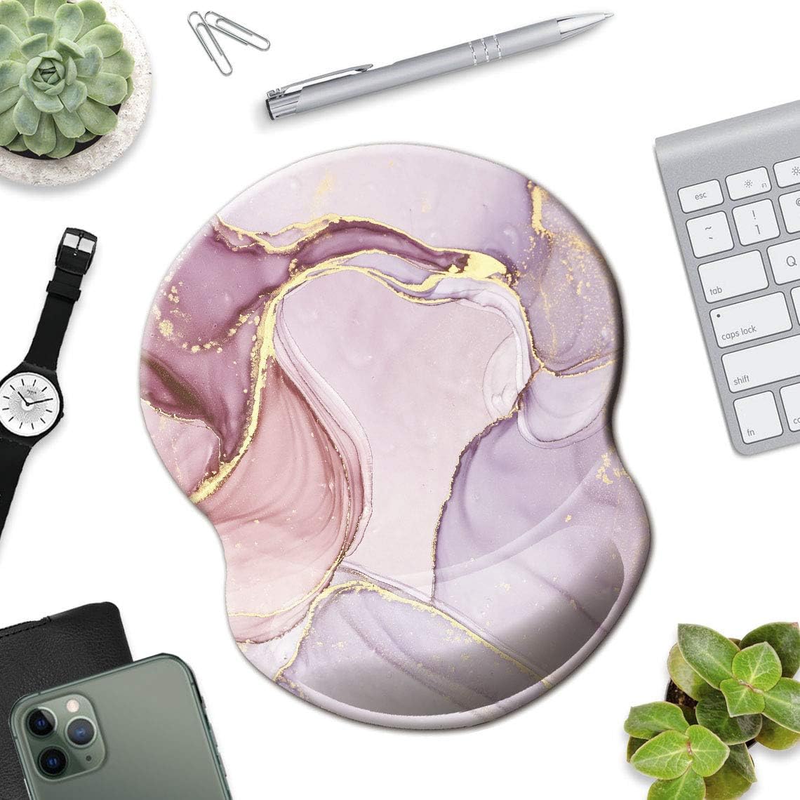 Dooke Ergonomic Mouse Pad with Wrist Support, Cute Mouse Pads with Non-Slip Rubber Base for Home Office Working Studying Easy Typing & Pain Relief,Pink Marble