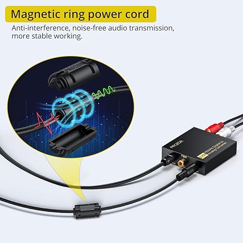 Miniatura 4 de PROZOR Convertidor de audio digital a analógico de 192 Khz compatible con convertidor óptico a RCA de 5.1 canales con anillo magnético, cable de
