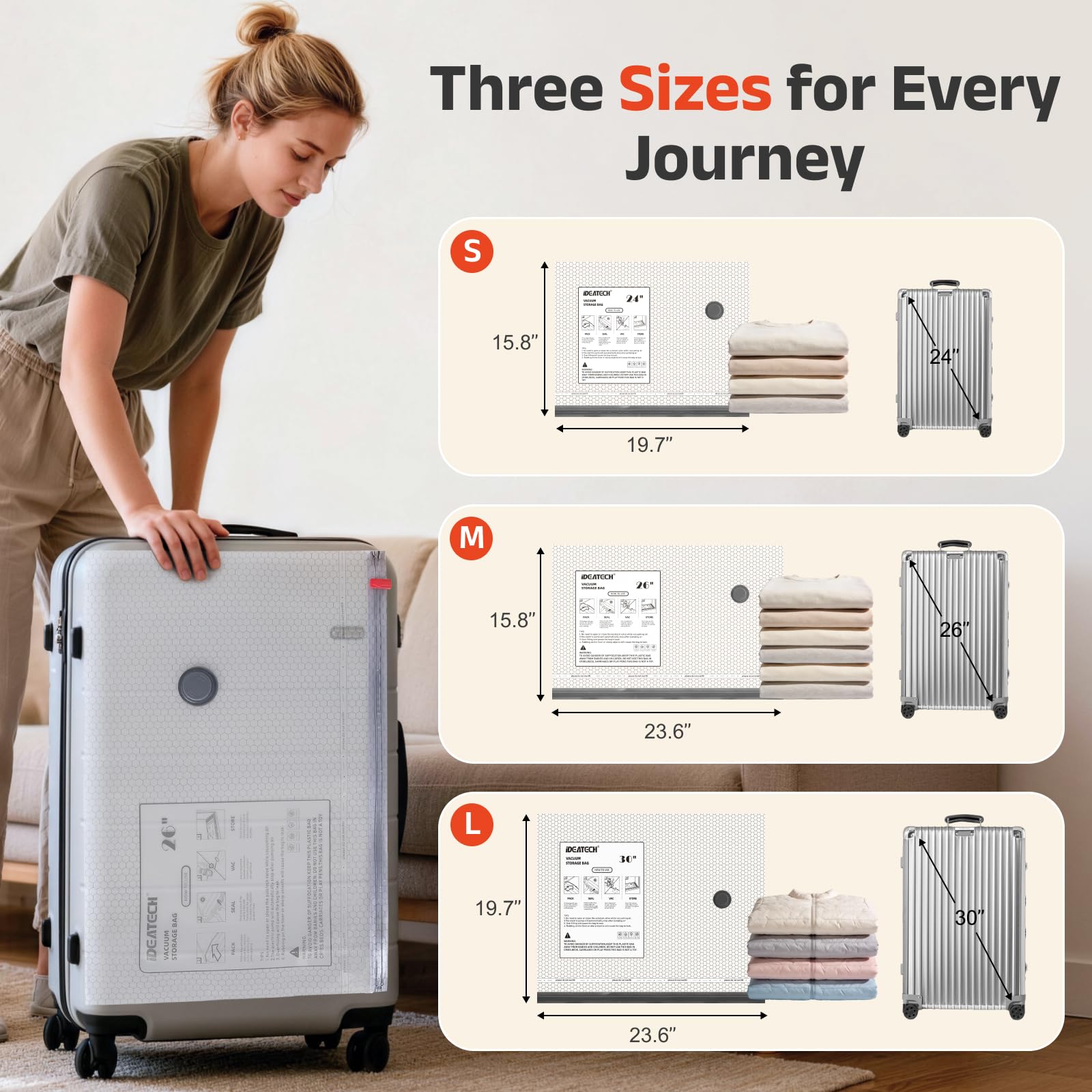 IDEATECH Paquete de 18 bolsas de almacenamiento al vacío de viaje con bomba USB, bolsas de embalaje de compresión de tamaño de mano, bolsas de sellado al vacío reutilizables para ropa, equipaje y