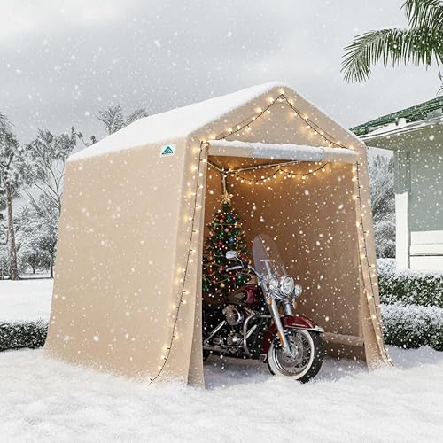 ADVANCE OUTDOOR Cobertizo de almacenamiento portátil para exteriores de 6 x 8 pies con 2 puertas enrollables con cremallera y rejillas de