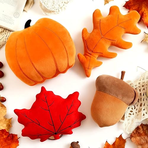 4 Pcs Fall Throw Pillow Pumpkin Pillow 3D Maple Leaf