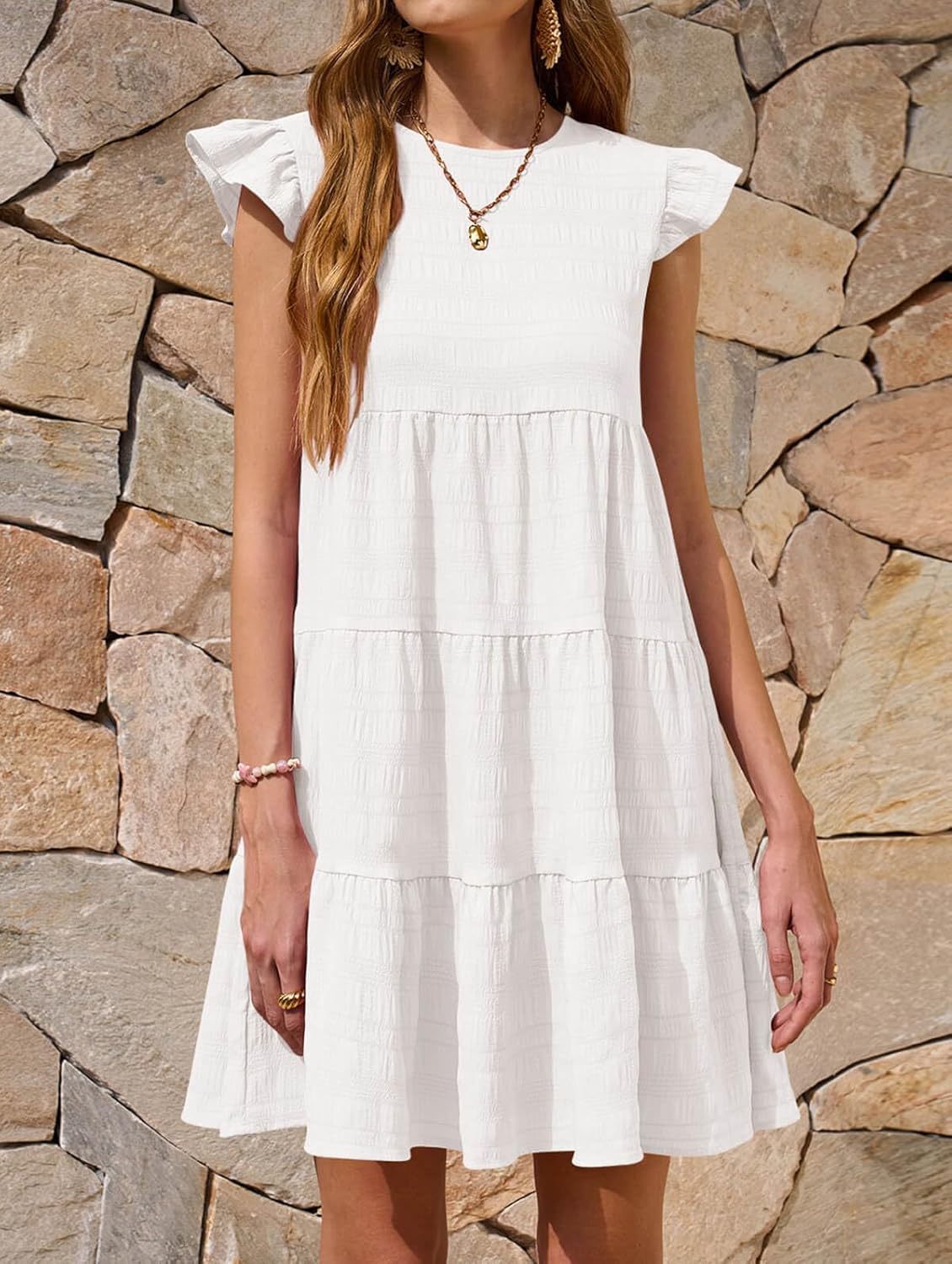 Yousify Summer Dresses for Women 2026 Ruffle Sleeve Mini Babydoll Dress Beach Casual Loose Flowy Dresses Sundress - Image 2