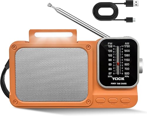 Radio AMFM portátil con Bluetooth, batería recargable, lámpara de lectura, fuente de alimentación doble, sintonizador de puntero, conector de