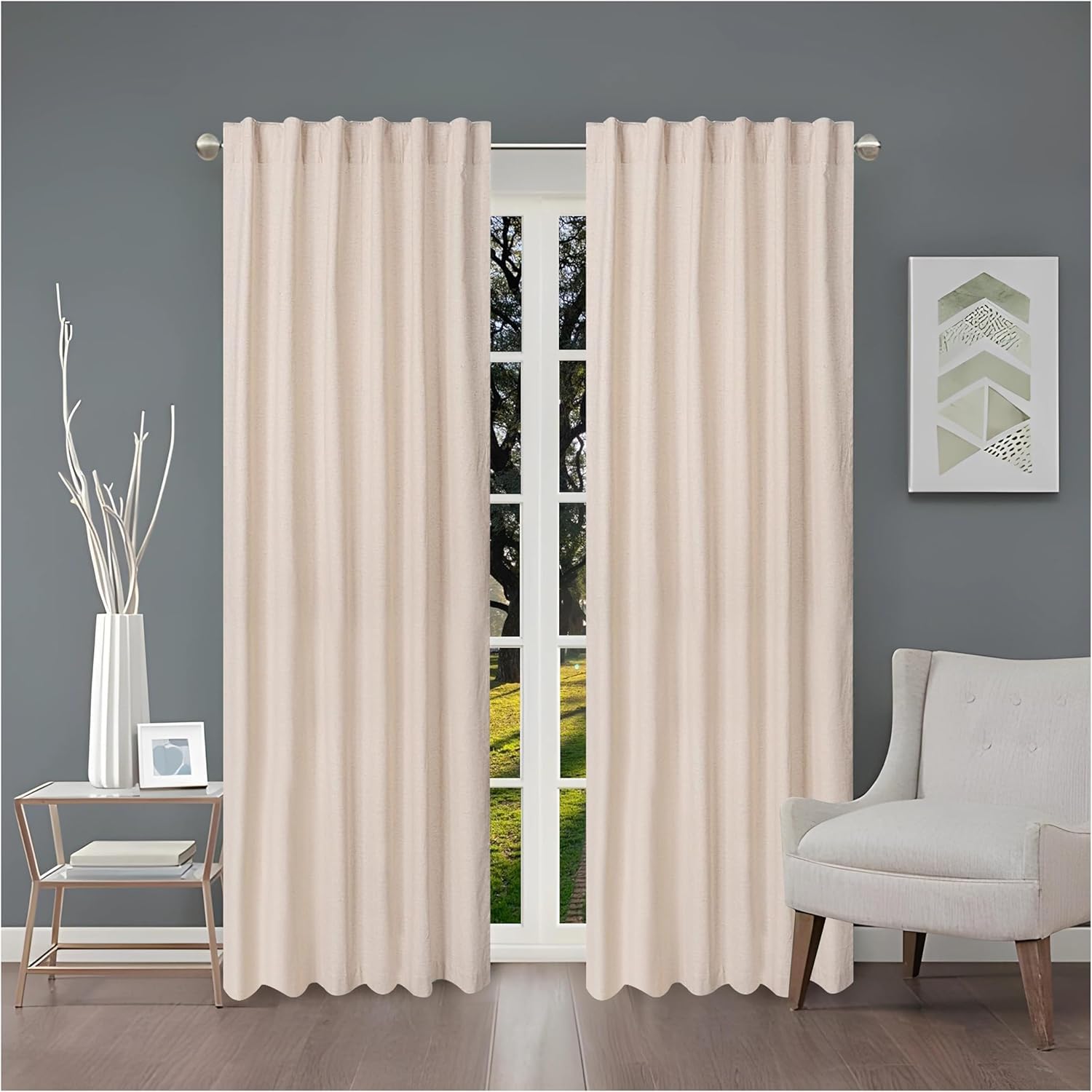 HOMIDATE Lot de 2 panneaux de rideaux en coton et lin naturel, 127 x 274,3 cm