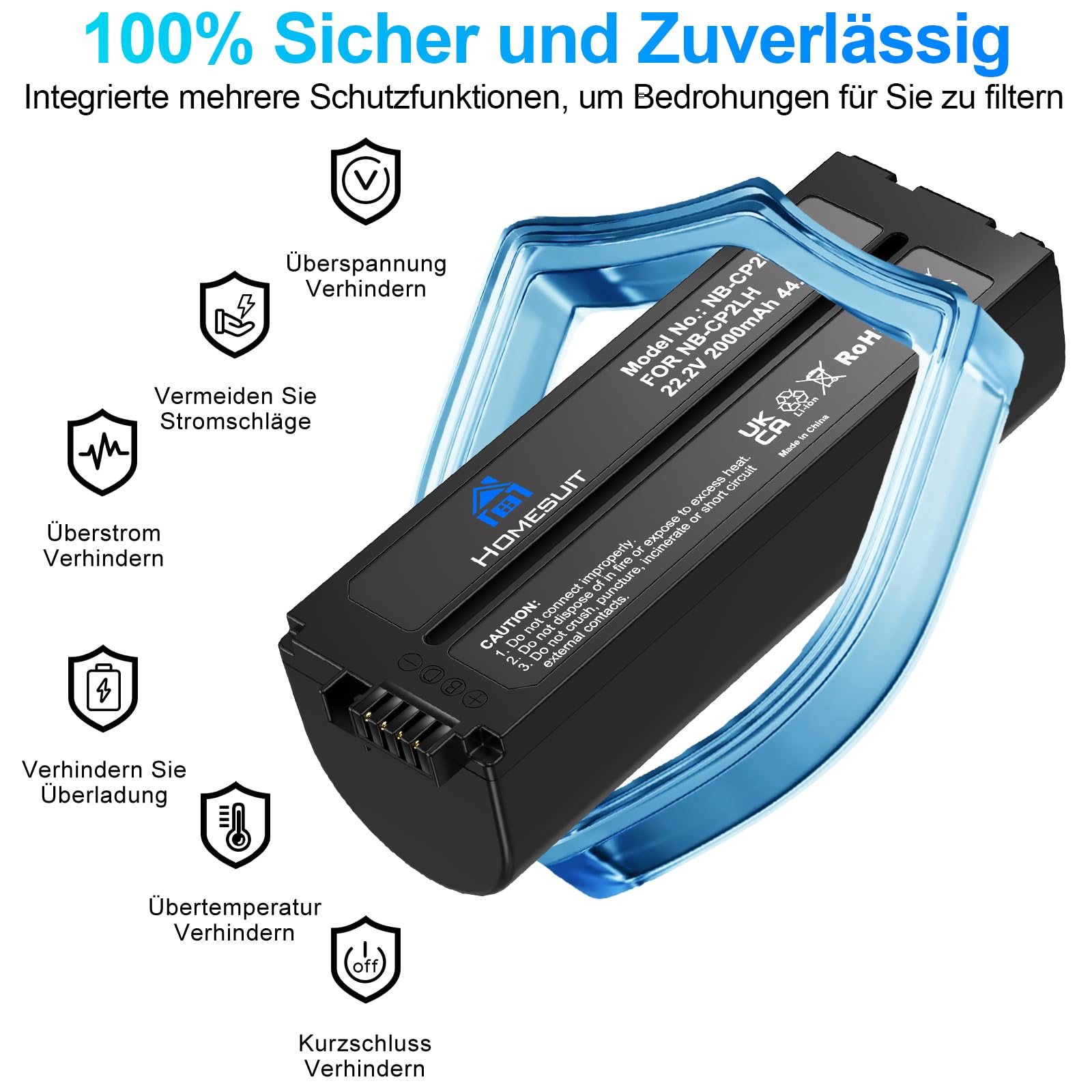 Homesuit NB-CP2L Akku 2000mAh + Ladegerät Für Canon Selphy Drucker