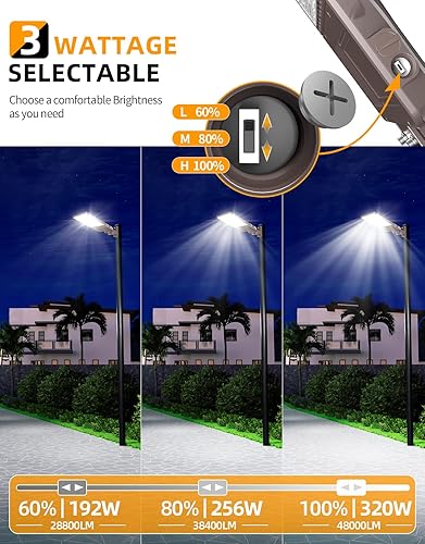 Miniatura 4 de Luz LED de estacionamiento de 320 W, 256 W, 192 W, ajustable, UL DLC, 5000 K, caja de zapatos, luz con fotocélula fotográfica, luces de calle