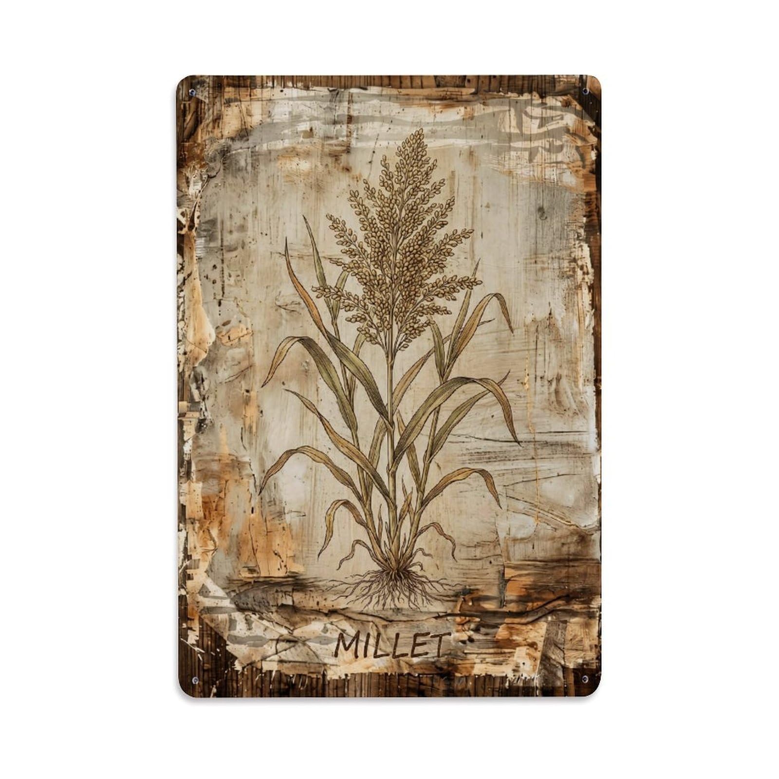 Millet Botanical Vintage Metal Tin Sign Plaque Wall Decor for Cafe, Club, Garden Metal Poster 8x12Inch