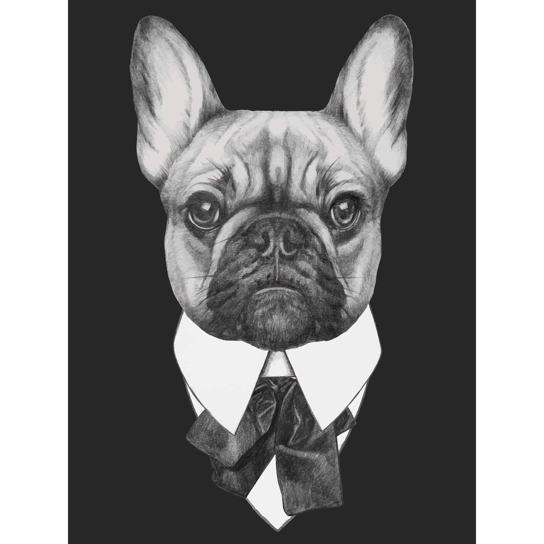 Wee Blue Coo Bow Tie French Bulldog Drawing Art Print Poster Wall Decor