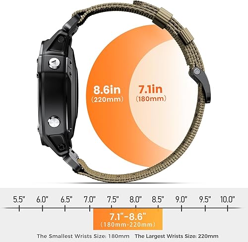 Vista 24 de Compatible con Garmin Fenix 7X/Fenix 6X/Fenix 5X/Fenix 8 2.008 in/5X Plus/6X Pro/7X Pro, correa de nailon Quickfit 26 para Tactix 7/Descent