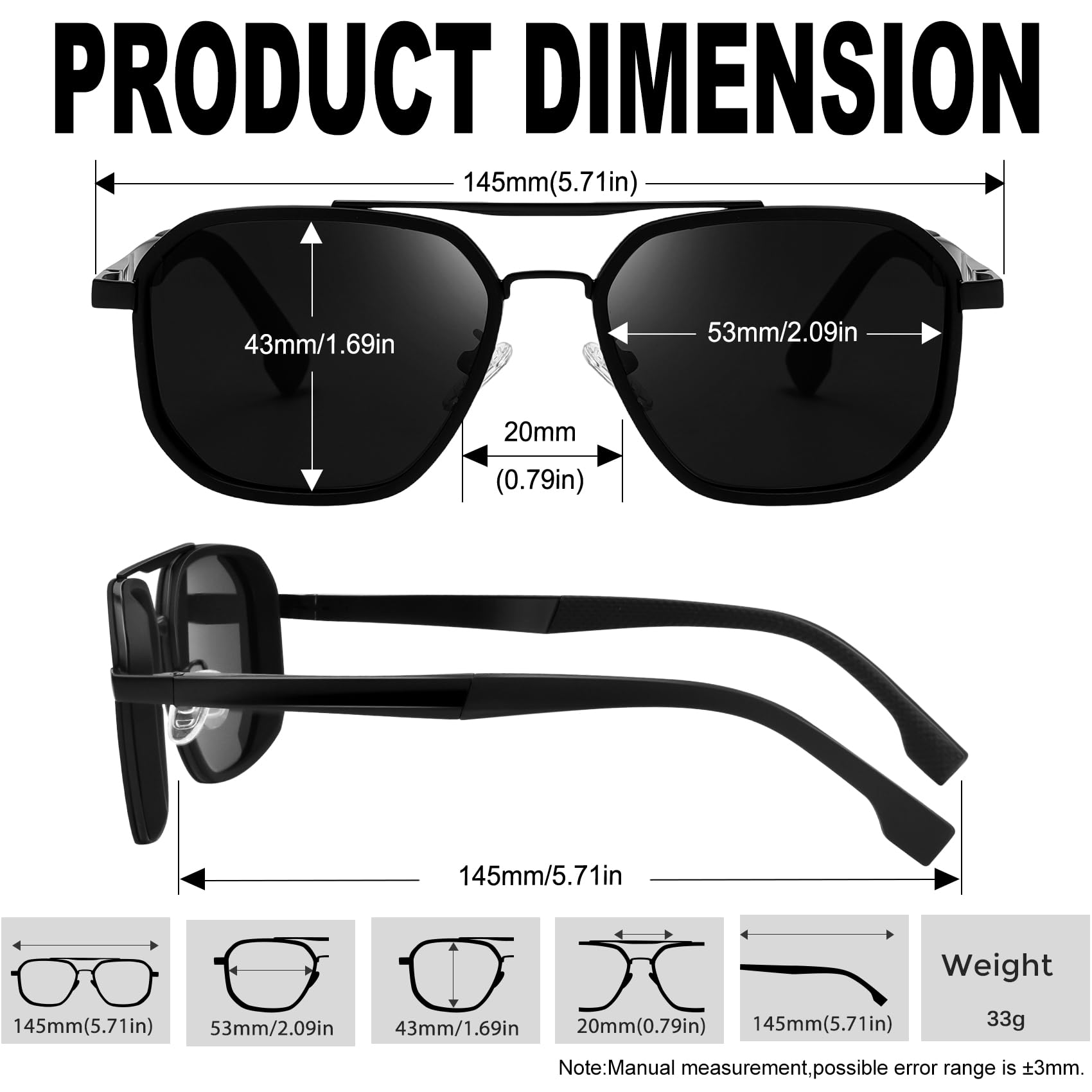 KANASTAL Occhiali da Sole Uomo Donna Polarizzati Goccia con Protezione UV400 Quadrati Doppio Ponte Vintage Grandi Metallo Alla Moda