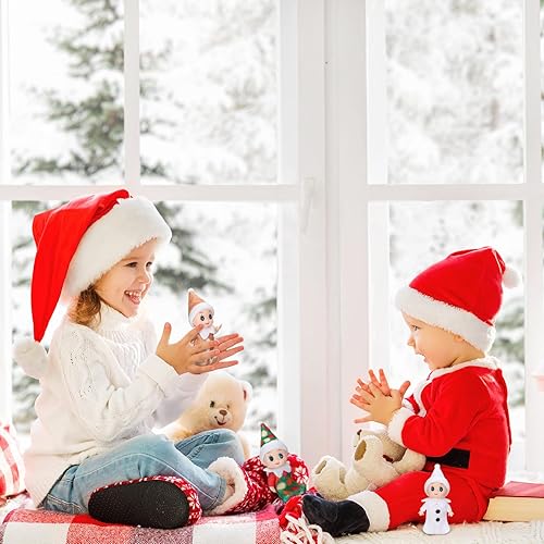 Miniatura 4 de 2 piezas de muñeca elfo de Navidad, pequeños gemelos en pantalones con babero y body accesorios en miniatura, juguete de elfo verde y rojo, adecuado