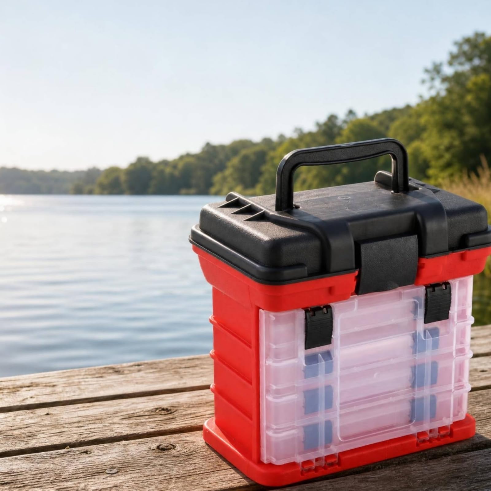 Boîte Pêche à Tiroirs Plastique Coffret Pêche Portable Cinq Niveaux, Rouge