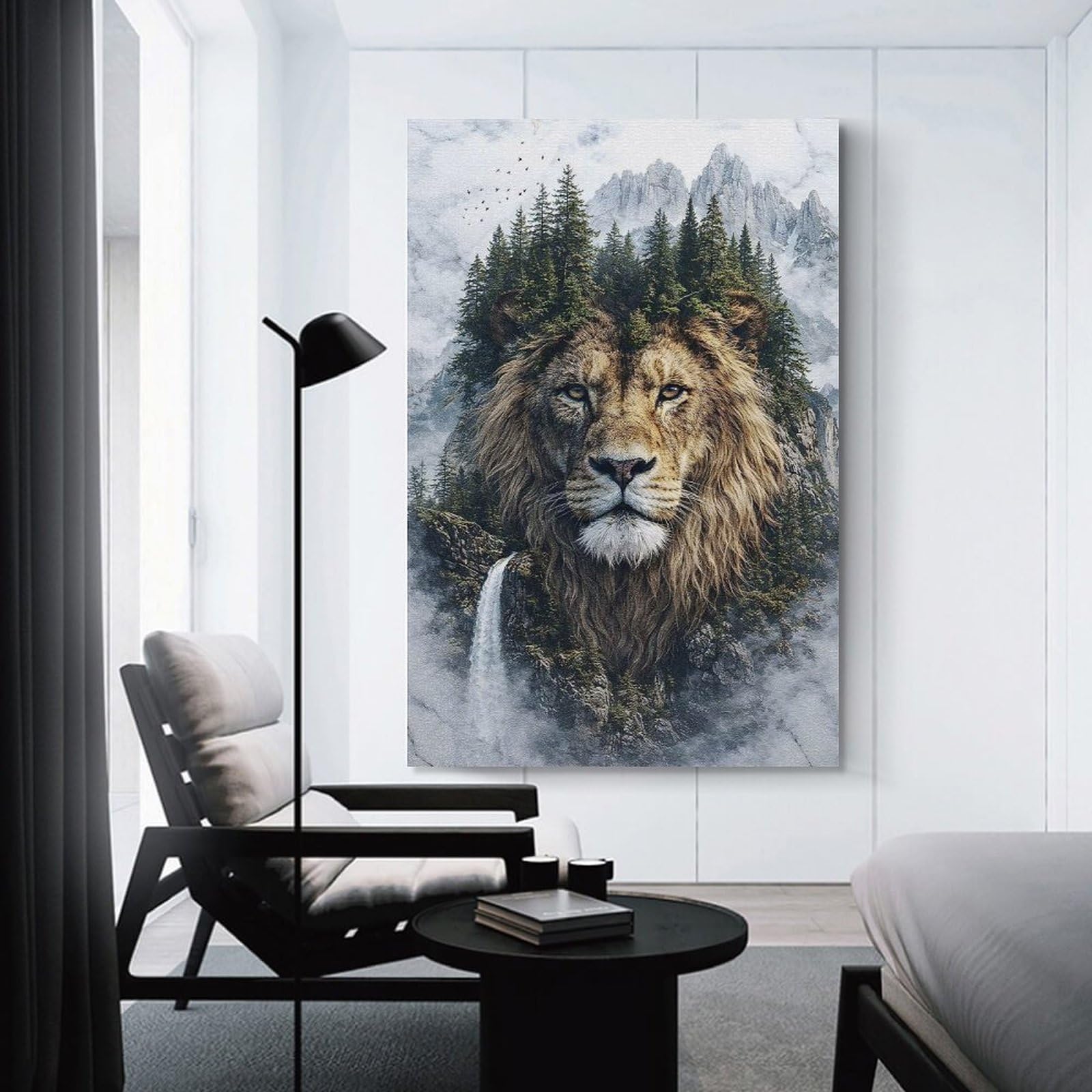 Junmoney Lion The Royal Watcher of The Verdant Realm Canvas Art Print, 12x18inch(30x45cm), for Hallway, Bedroom Or Modern Interiors, A Wall Art Gift for Fresh Interiors