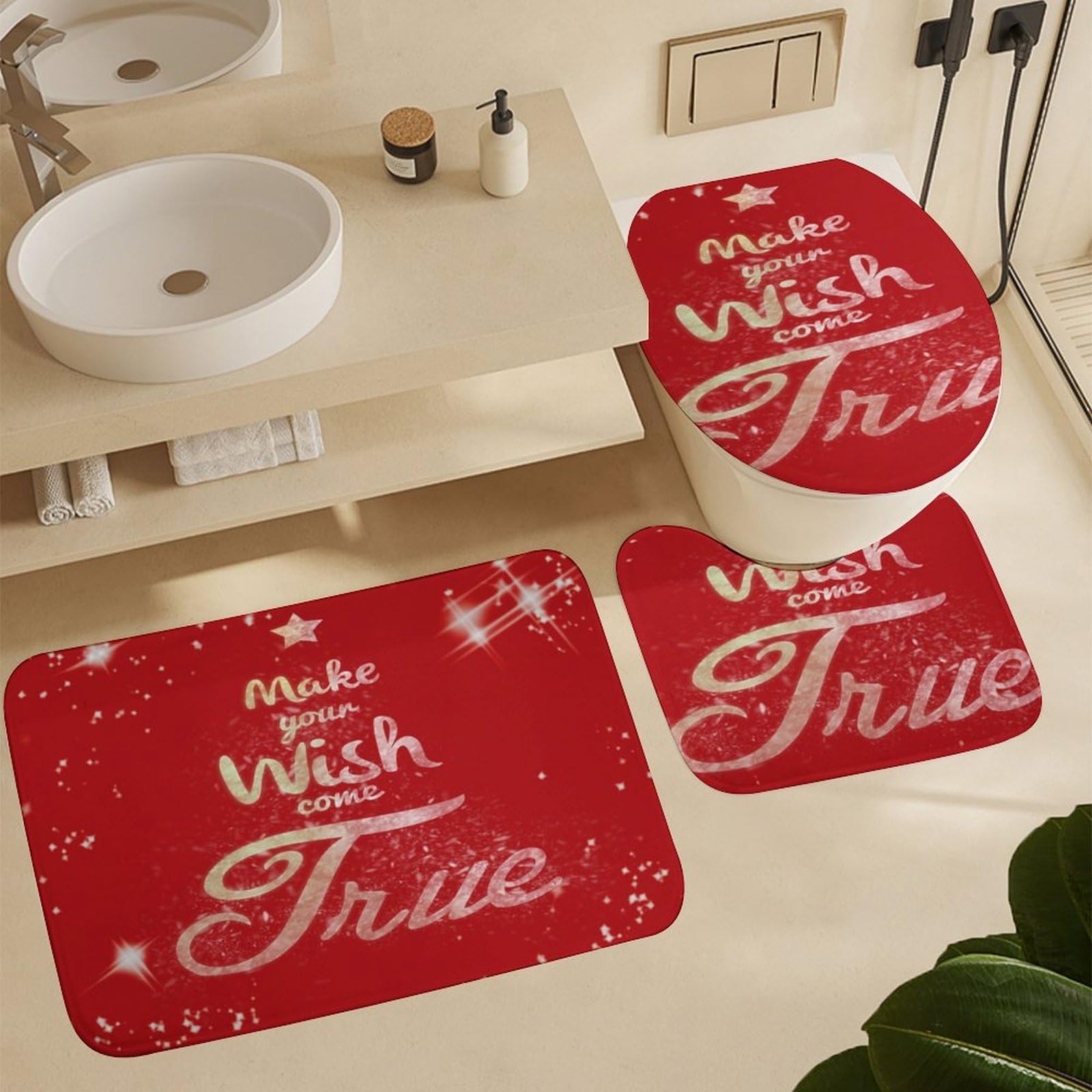 Navidad, Dreams Come True, Text Baño de Cuatro Piezas Tappeto De Baño Absorbente Y Antideslizante, con Material De Diatomita, Ideal para Baños Modernos 183×183cm