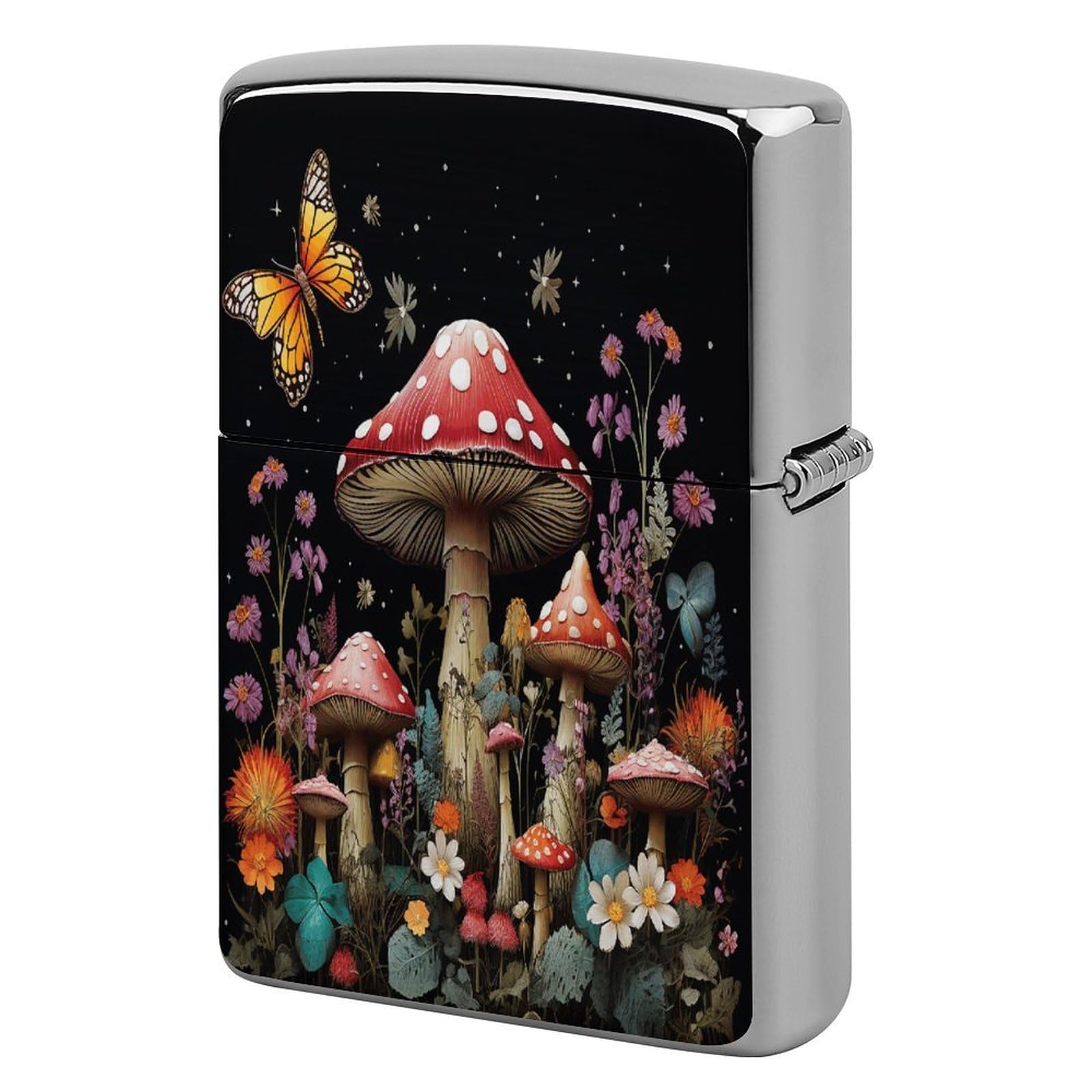 Fekiloot Style Mushrooms And Butterflies Lighter Case Cover Metal Lighter Case