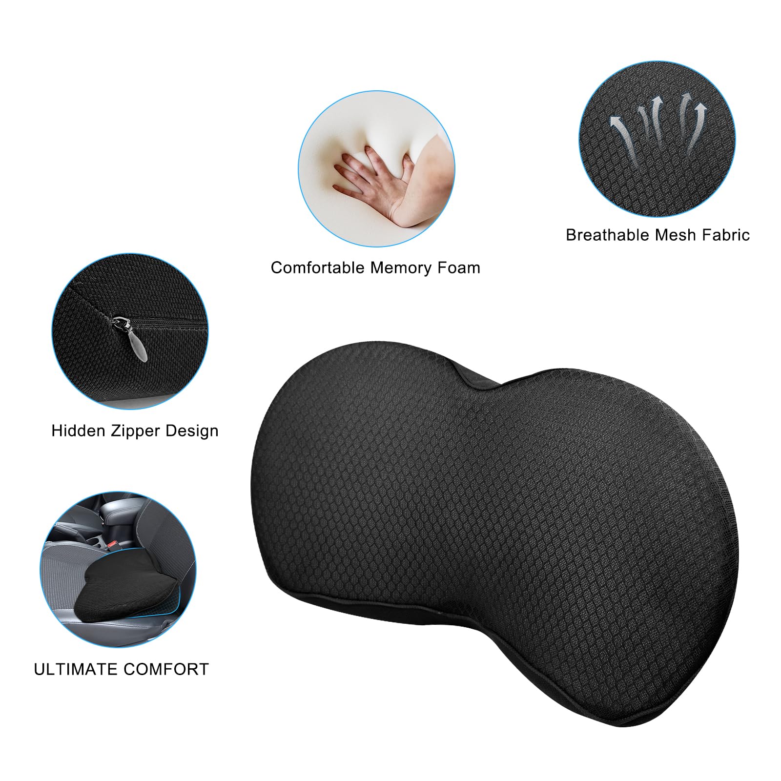 Coussin Siège Voiture Ergonomique Mémoire De Forme Chiluxendo - Rehausseur Coccyx Support Dorsal Pour Bureau Et Voyage