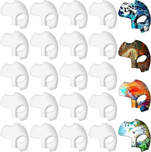 Paquete de 24 máscaras de papel maché artísticas de media cara, máscaras blancas para manualidades, máscaras en blanco, máscaras de Mardi Gras para