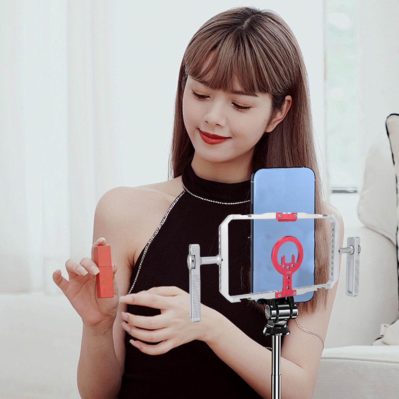 Yctze Equipo Magnético de Jaula de Vídeo para Teléfono para Cine Vlogging, Soporte de Trípode Estabilizador de Teléfono para Grabación de Vídeo con Asas Ergonómicas, Múltiples Orificios para