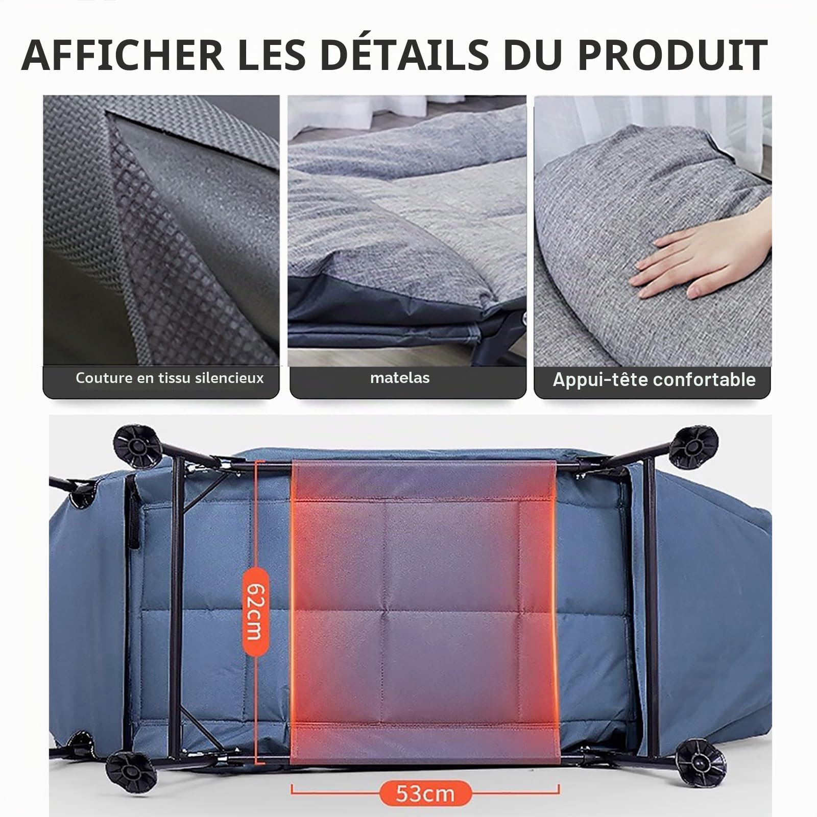 Chaise Longue de Jardin Pliante, Lit de Camping Pliable, Transat Jardin 6 Pattes, Chaises Longues 190x67x38cm pour Voyages, Extérieur, Plage (Gris)