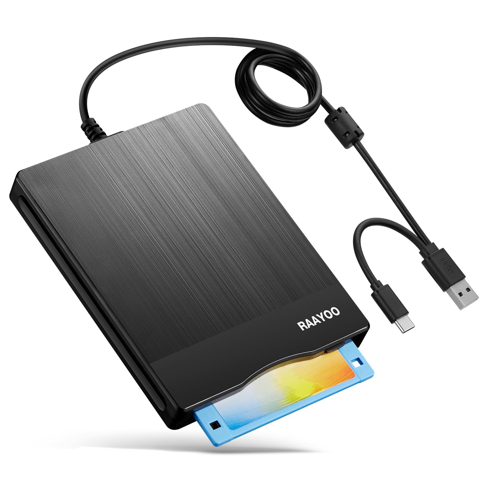 Floppy Disk Reader 3.5 inch USB Floppy Disk Drive External 3 1/2 Floppy disc Reader Portable Floppy Diskette Drive USB C for PC Laptop Notebook Computer with Windows 11/10(Brushed Texture, 3.5 Inch)