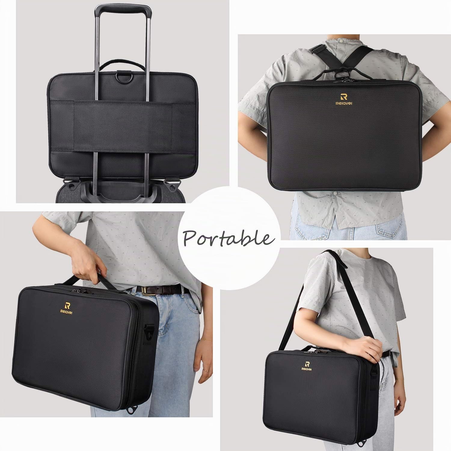 Relavel Trousse de Maquillage Professionnelle pour pinceaux de Maquillage et Rangement de 41,9 cm - 3 Couches - Grande capacité avec Sangle réglable